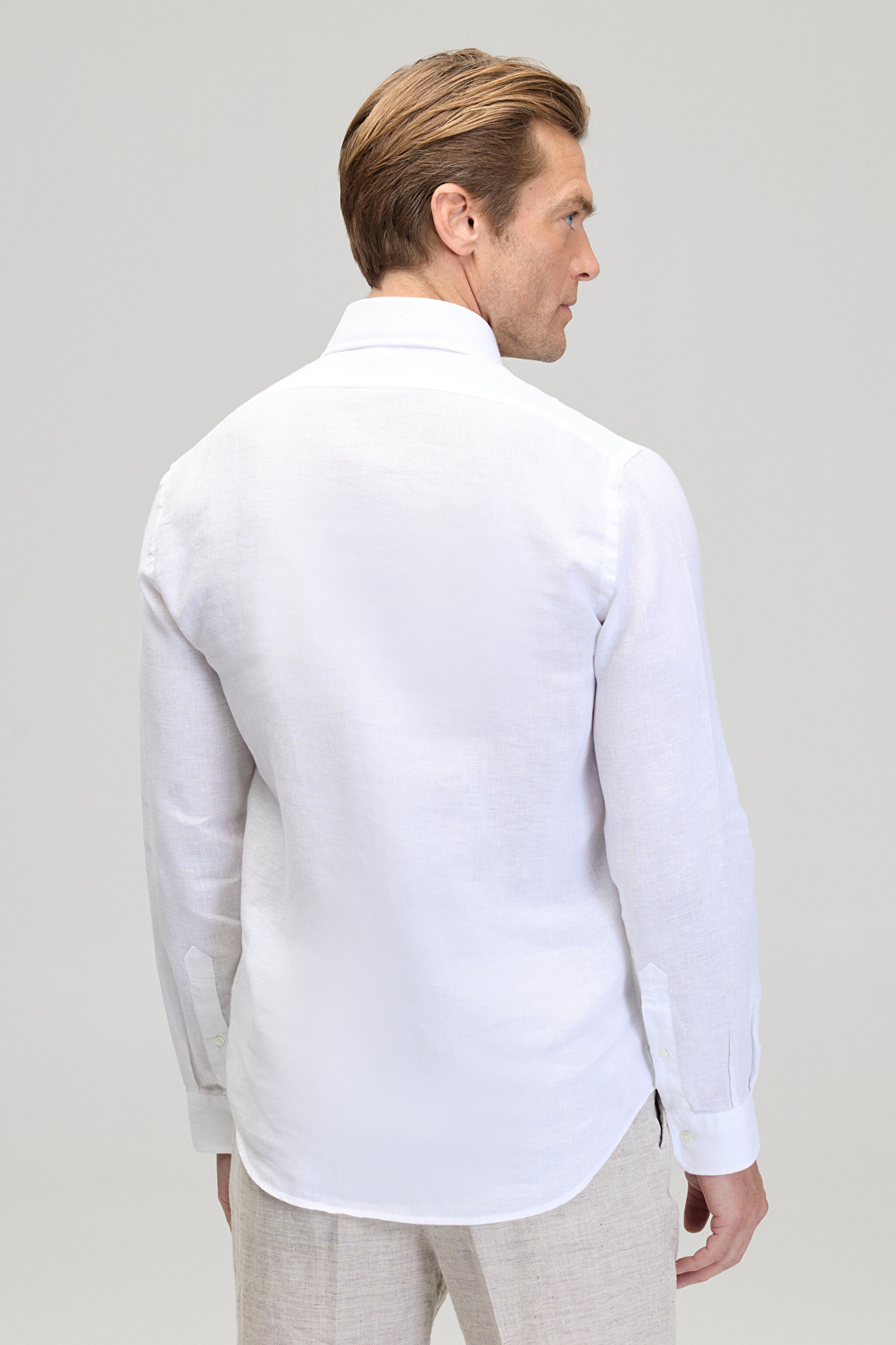 %100 Pamuk İtalyan Yaka Slim Fit Klasik Gömlek - Beyaz (görsel 5)