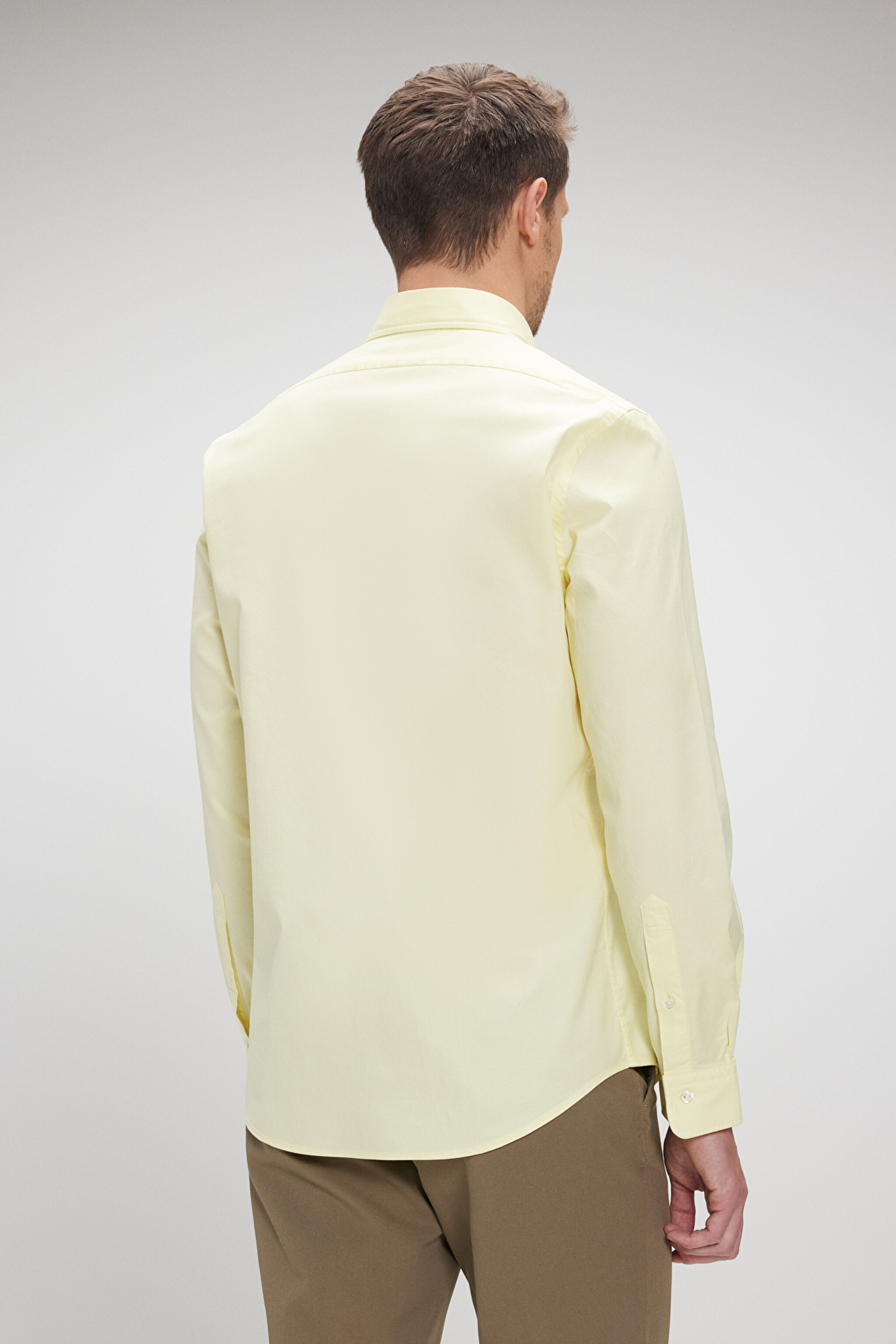 %100 Pamuk Düğmeli Yaka Slim Fit Oxford Gömlek - Sarı (görsel 7)