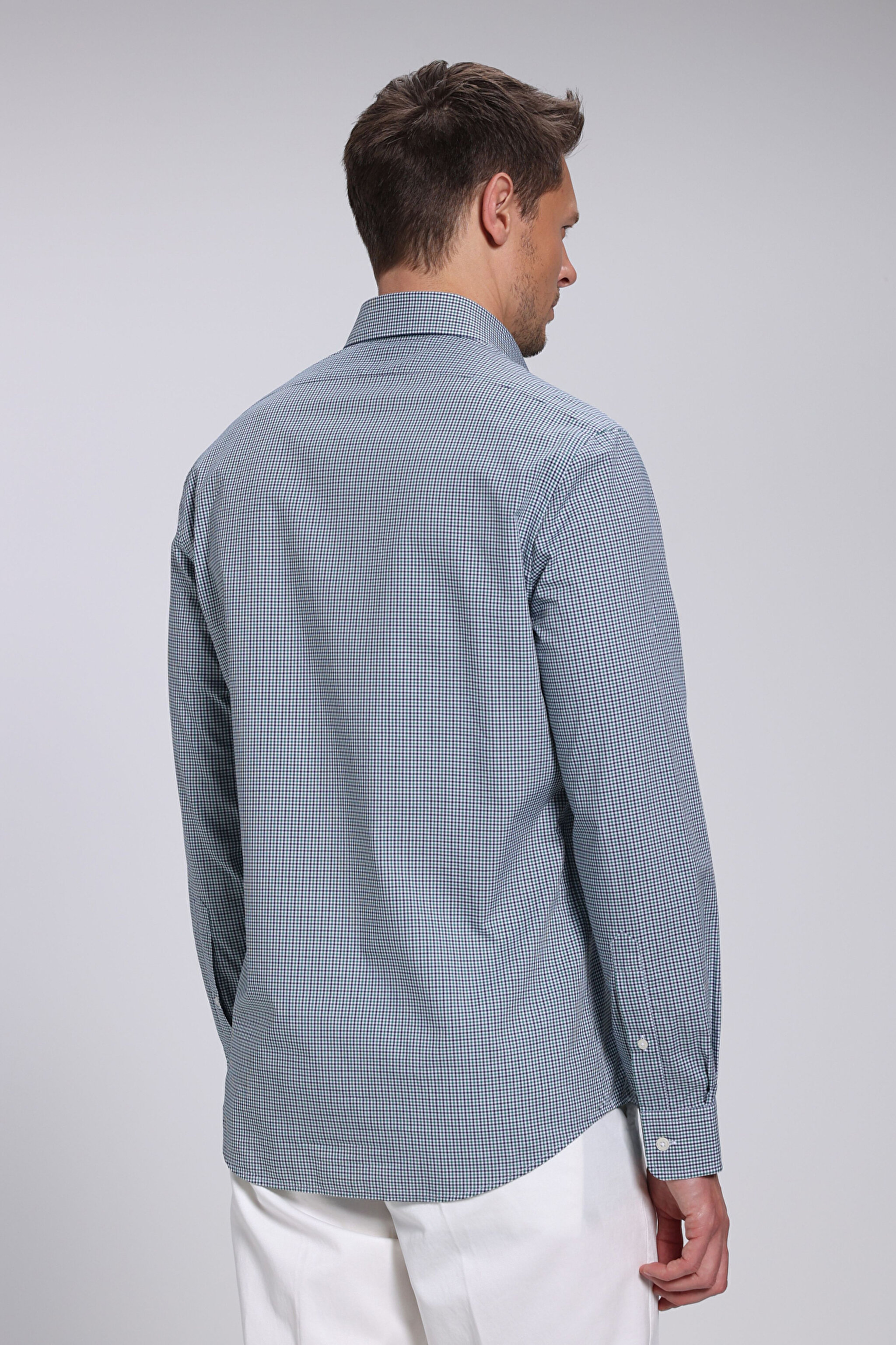 Slim Fit Pamuk Erkek Gömlek - Yeşil Ekoseli (görsel 6)