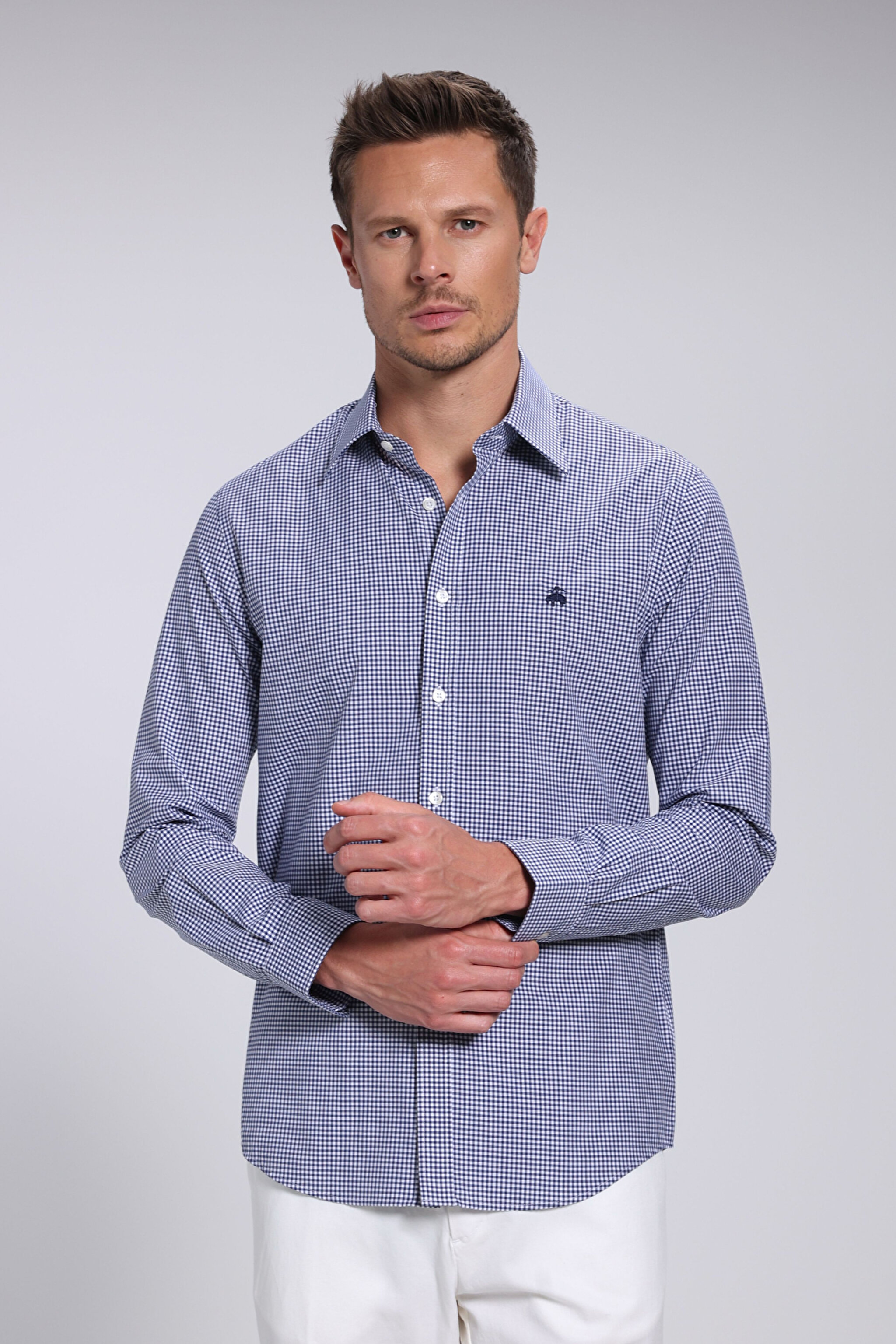 Erkek Slim Fit Klasik Yaka Gömlek - Lacivert Ekoseli