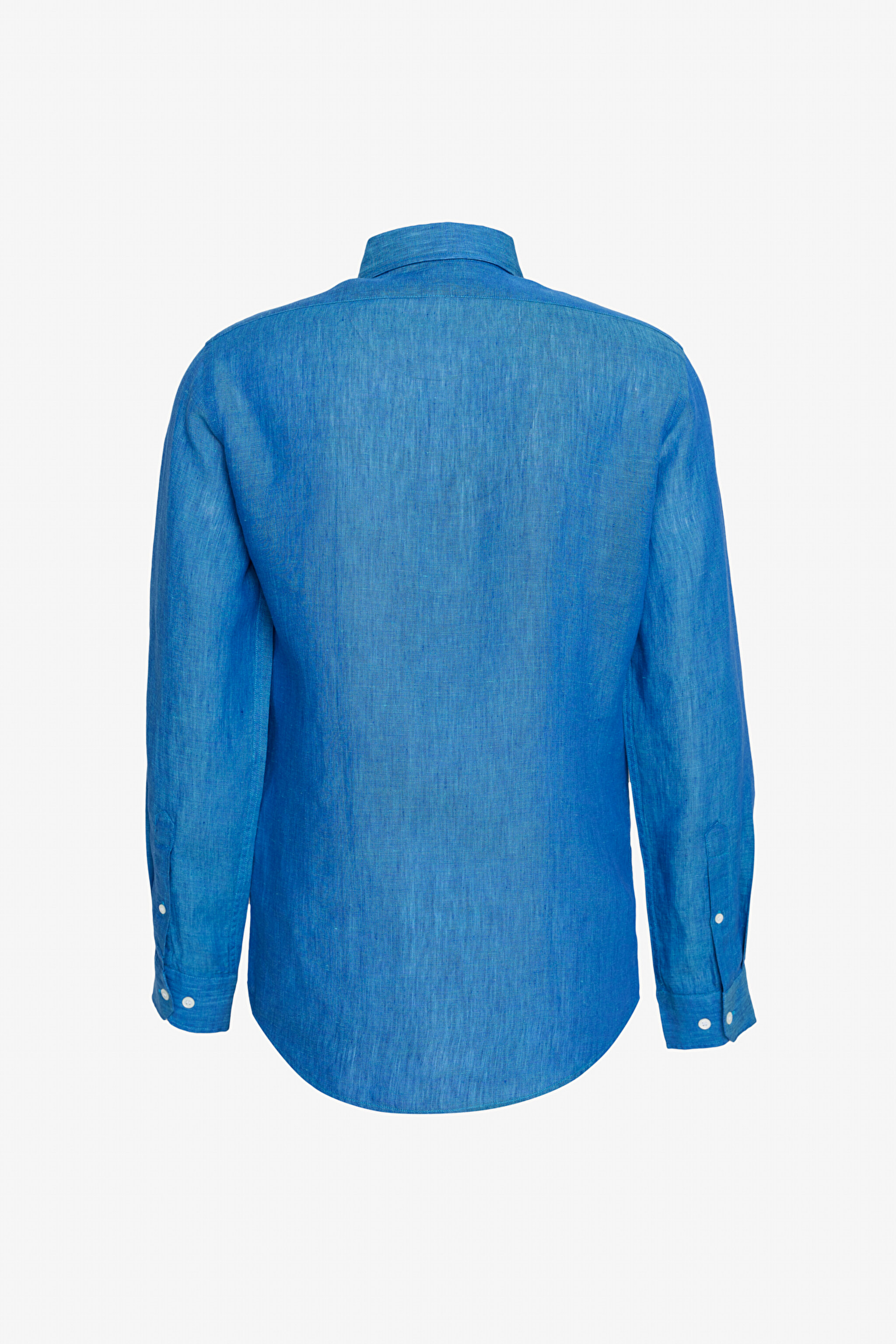 %100 Keten Düğmeli Yaka Slim Fit Gömlek - Mavi (görsel 2)