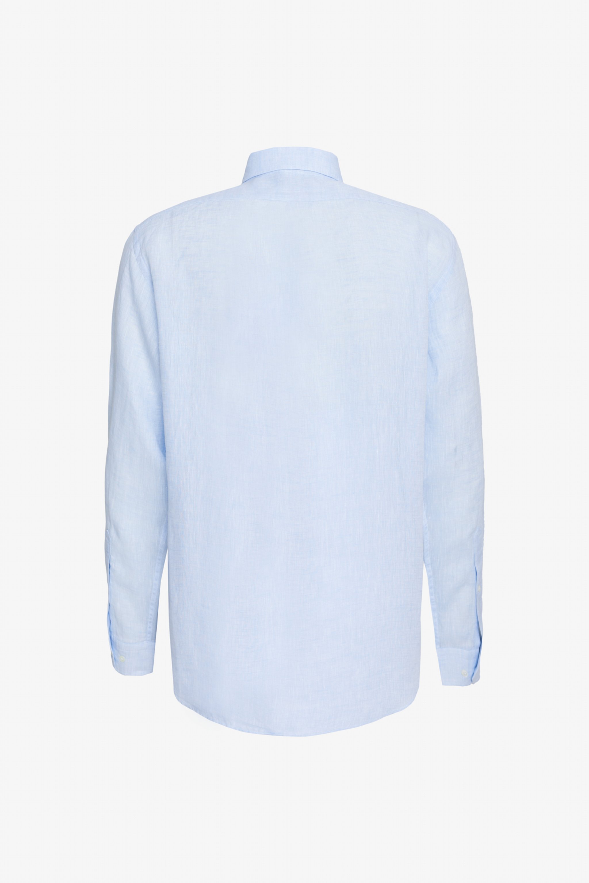 %100 Keten Düğmeli Yaka Slim Fit Gömlek - Açık Mavi (görsel 2)