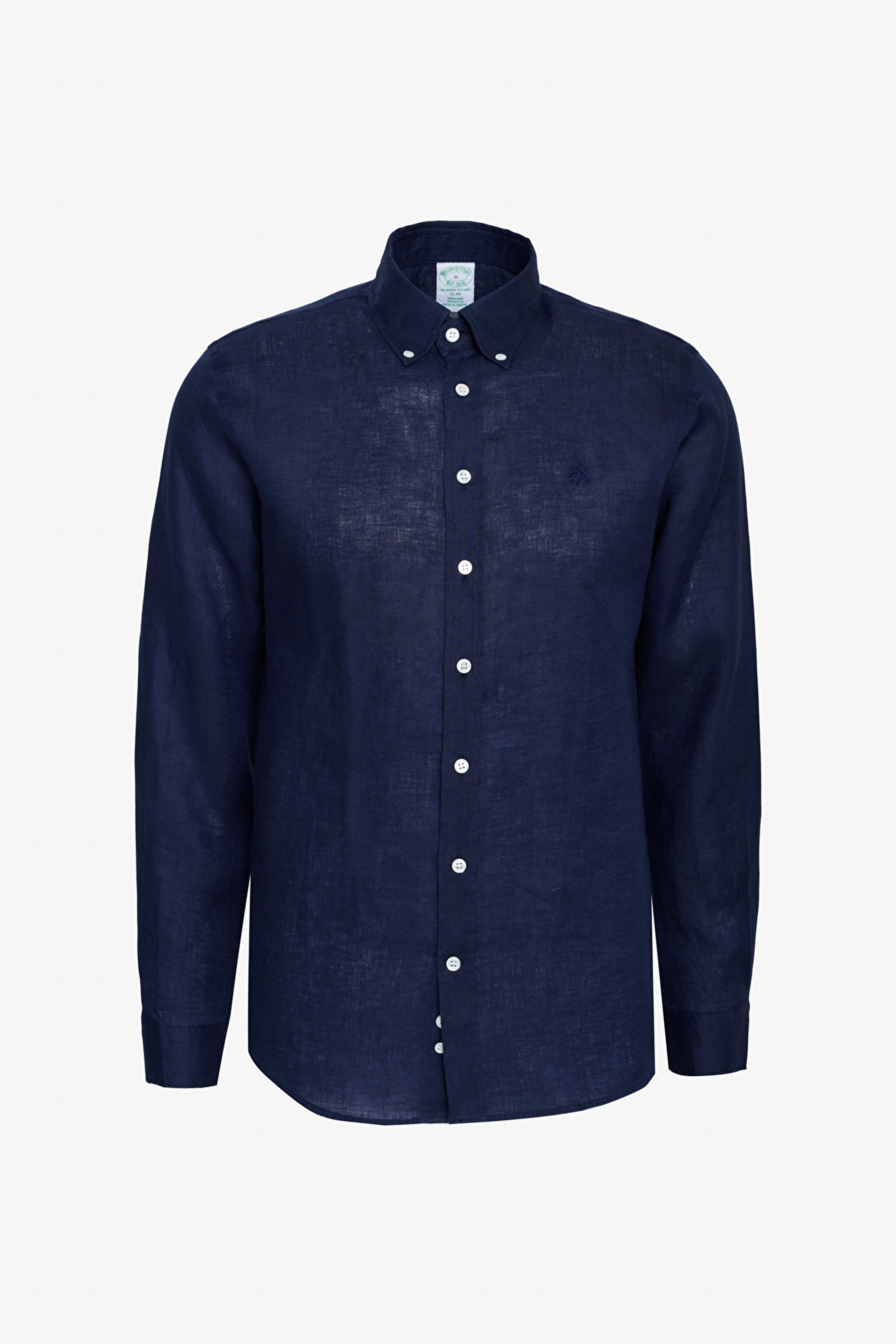 %100 Keten Düğmeli Yaka Slim Fit Gömlek - Lacivert