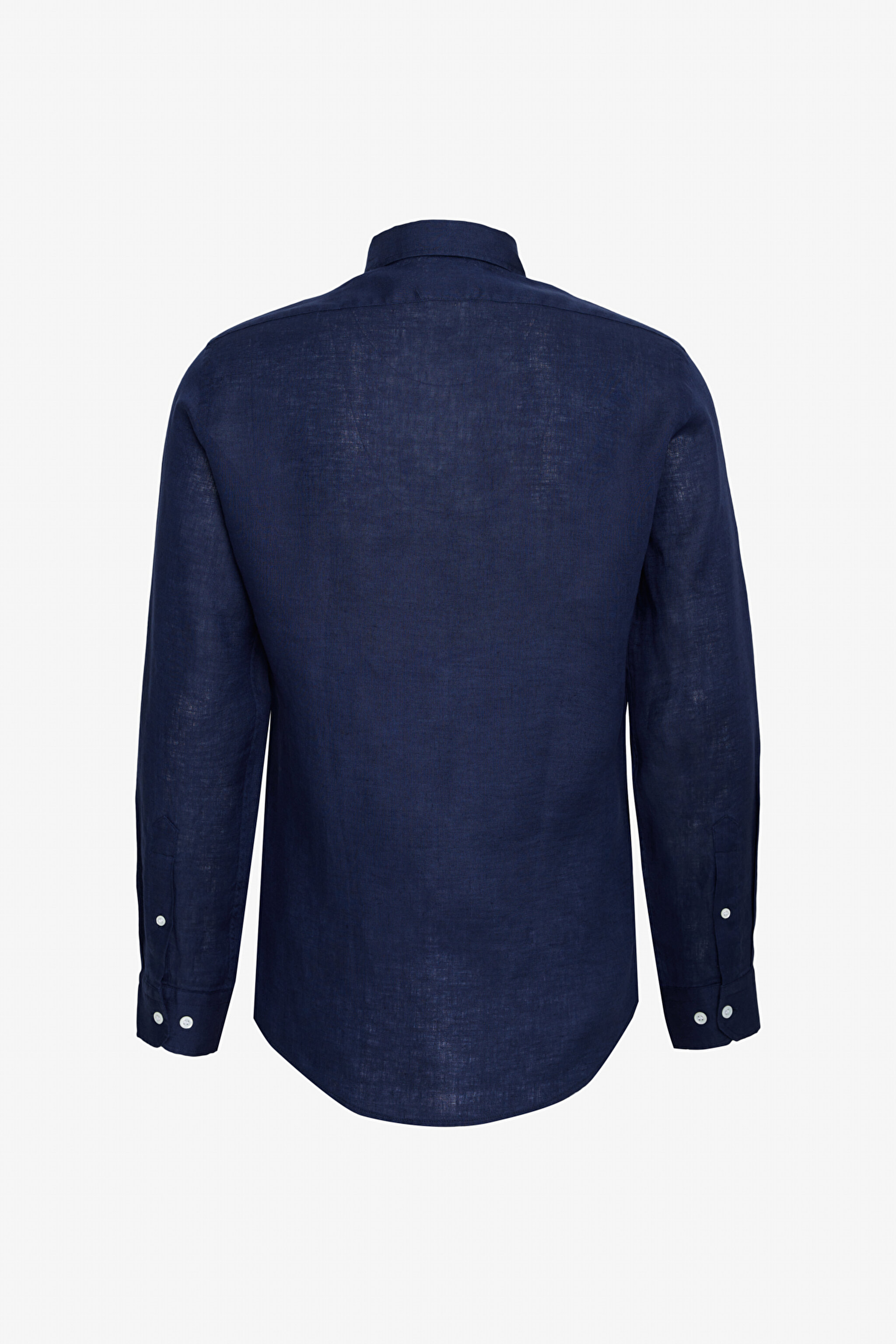 %100 Keten Düğmeli Yaka Slim Fit Gömlek - Lacivert (görsel 2)