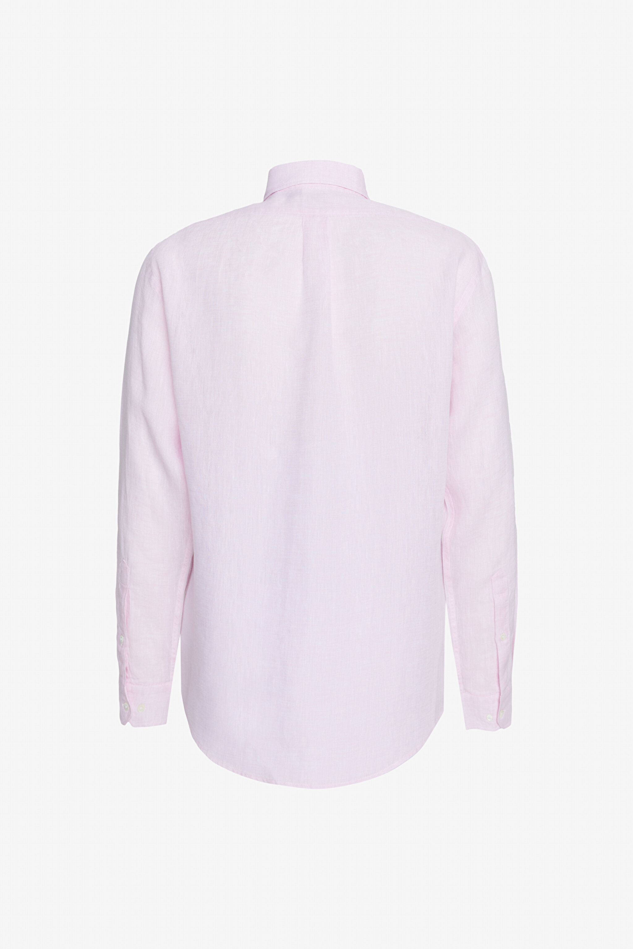 Düğmeli Yaka Regular Fit %100 Keten Cepsiz Erkek Gömlek - Pembe (görsel 7)
