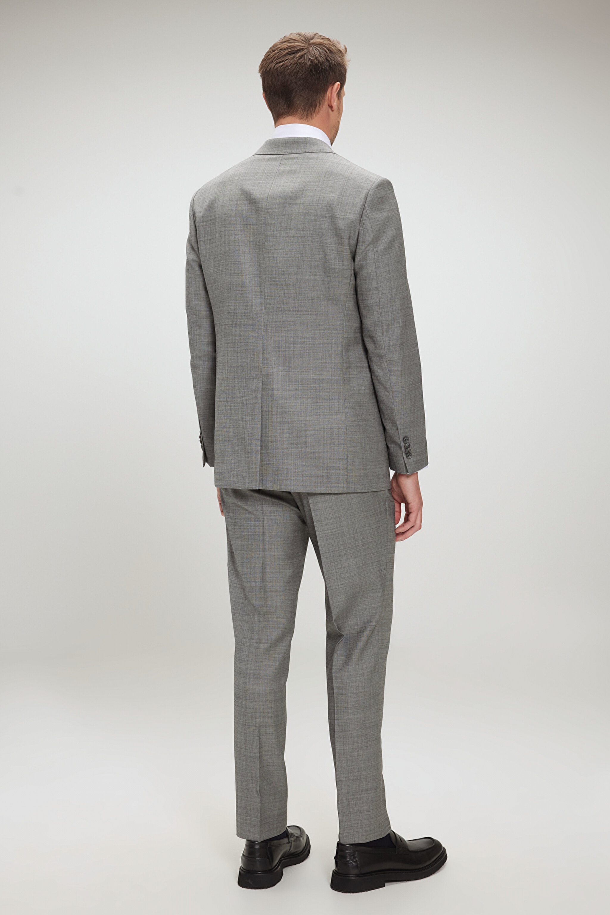 %100 Yün Mono Yaka Slim Fit Takım Elbise - Gri (görsel 6)