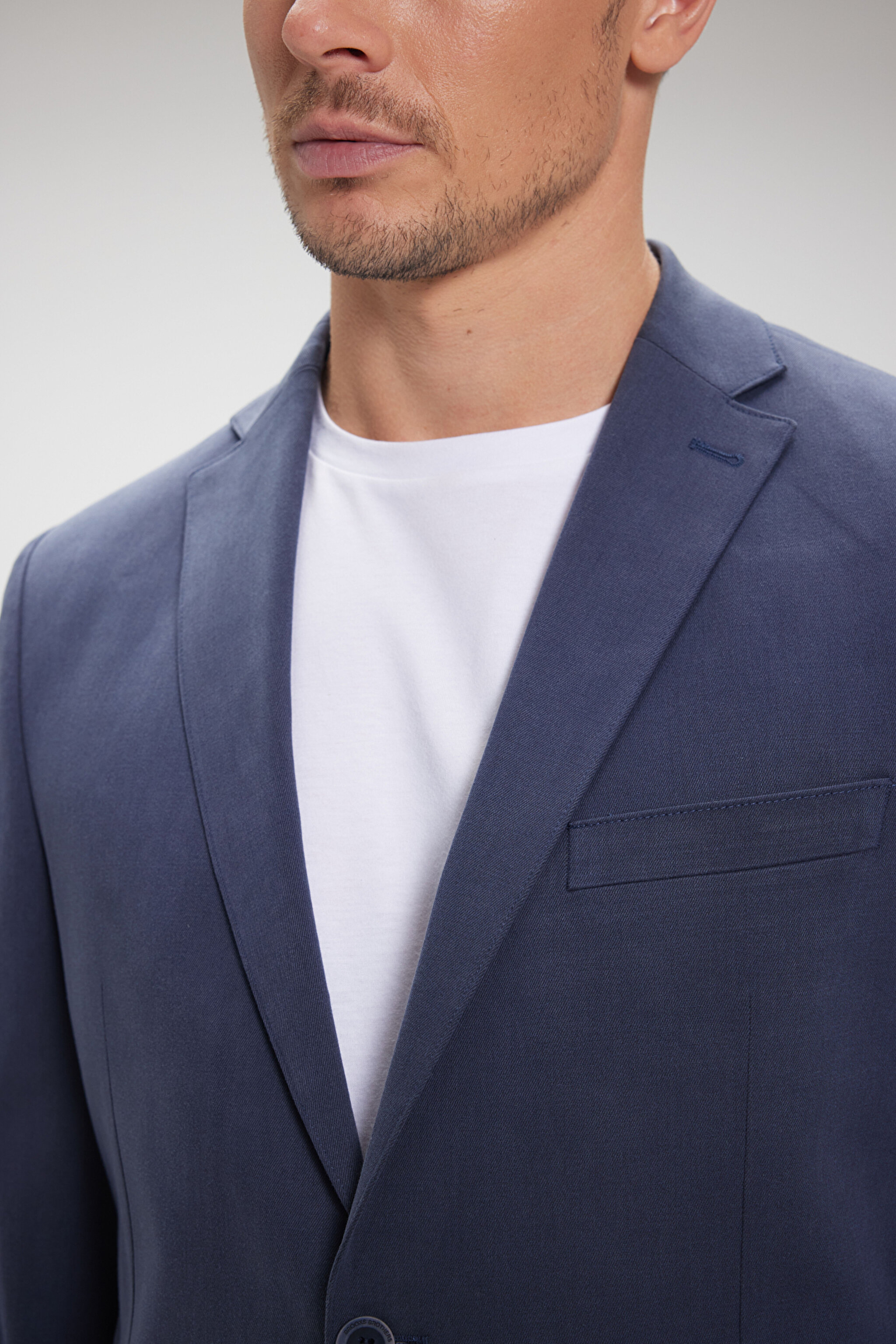 Tencel Pamuk Karışımlı Mono Yaka Slim Fit Takım Elbise - Lacivert (görsel 5)