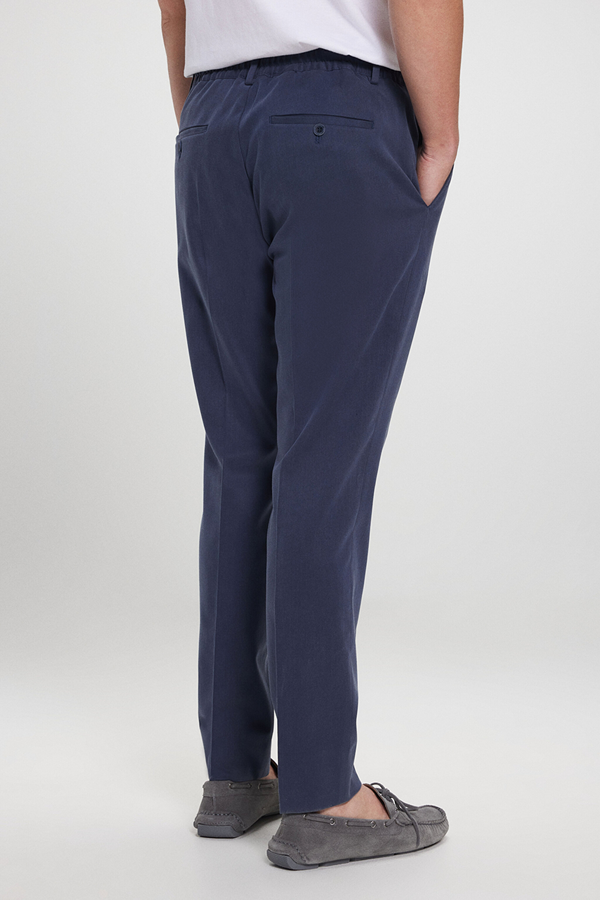 Tencel Pamuk Karışımlı Mono Yaka Slim Fit Takım Elbise - Lacivert (görsel 8)