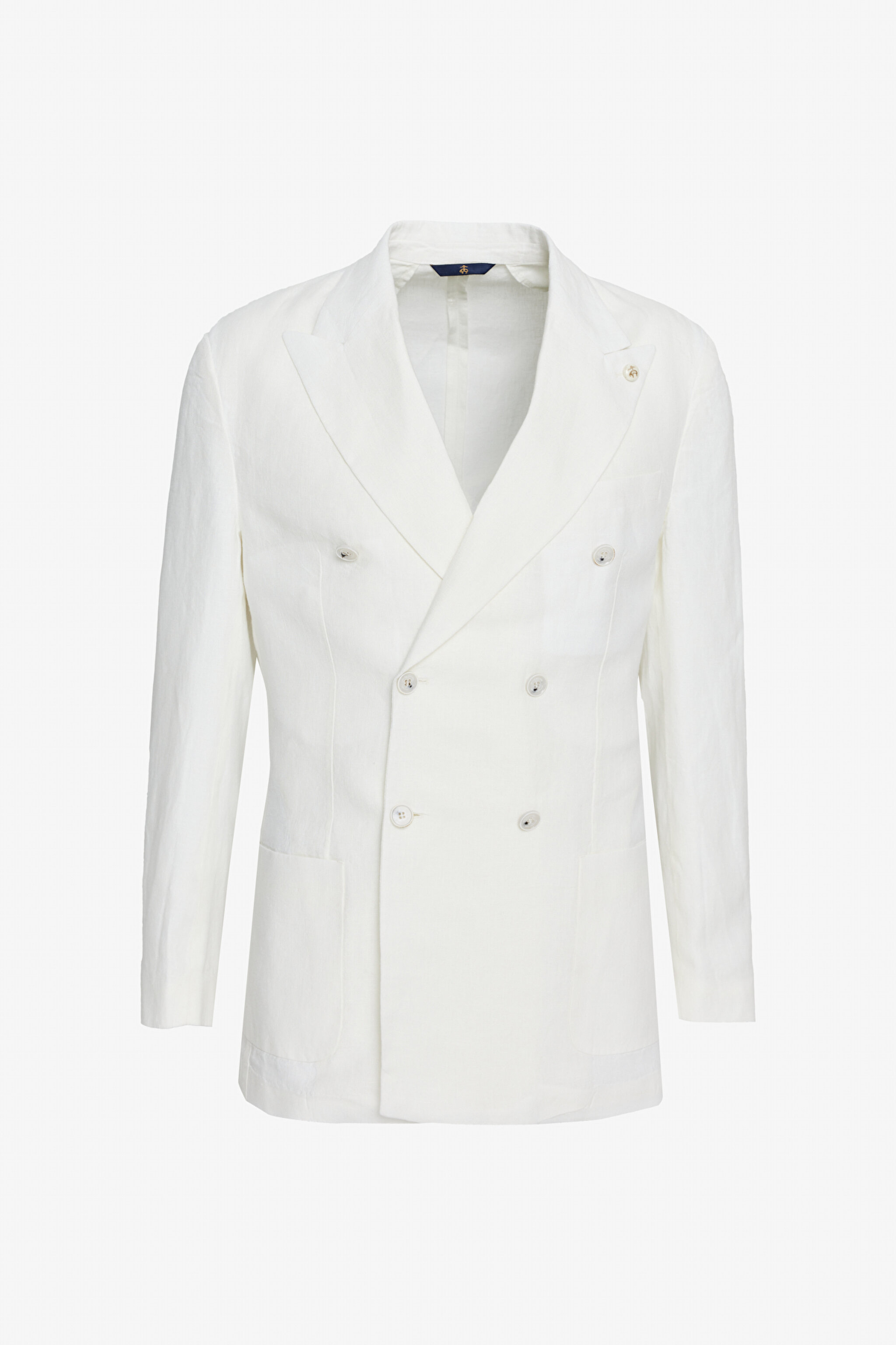 %100 Keten Sivri Yaka Slim Fit Kruvaze Takım Elbise - Kırık Beyaz