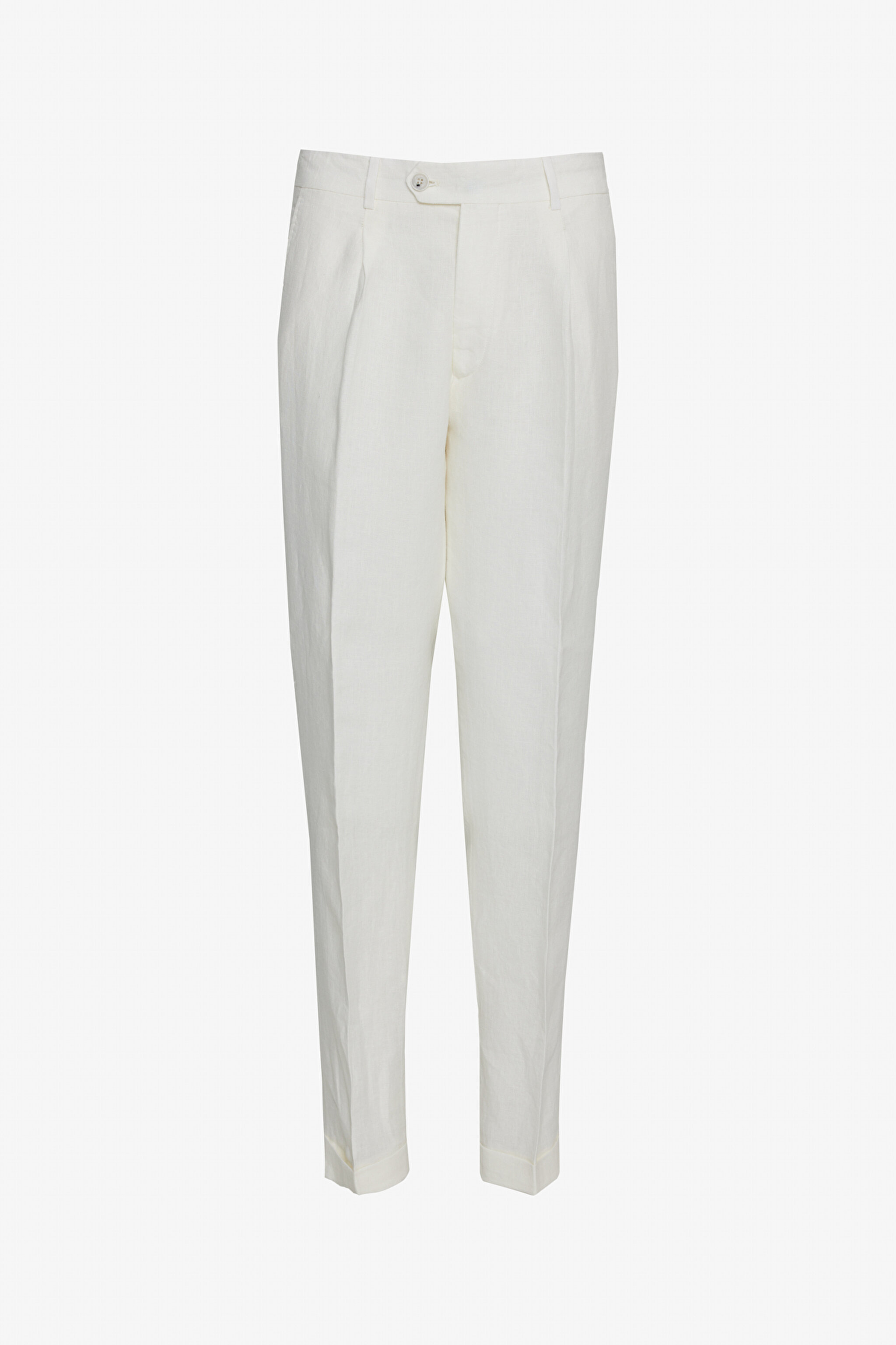 %100 Keten Sivri Yaka Slim Fit Kruvaze Takım Elbise - Kırık Beyaz (görsel 4)