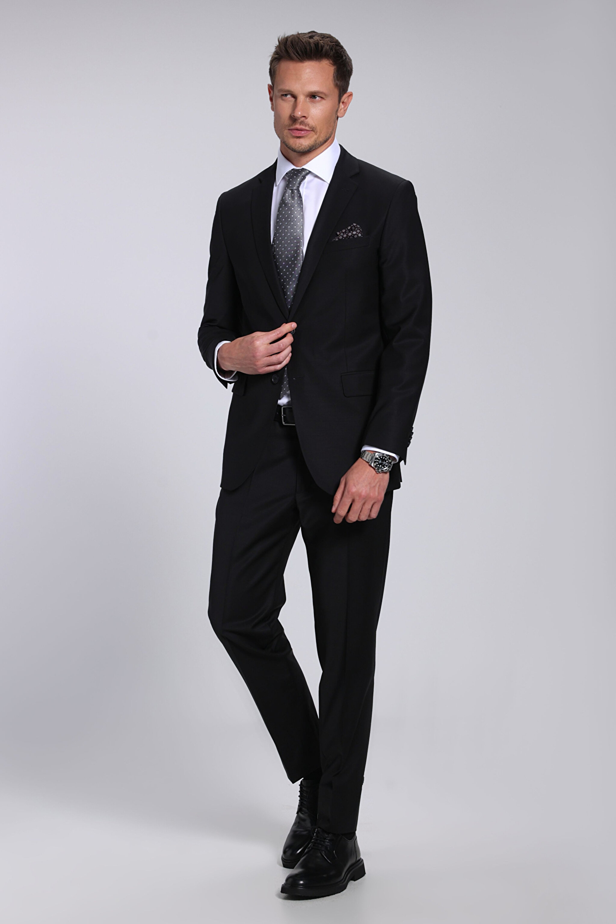 Yün Karışımlı Mono Yaka Slim Fit Takım Elbise - Siyah (görsel 4)