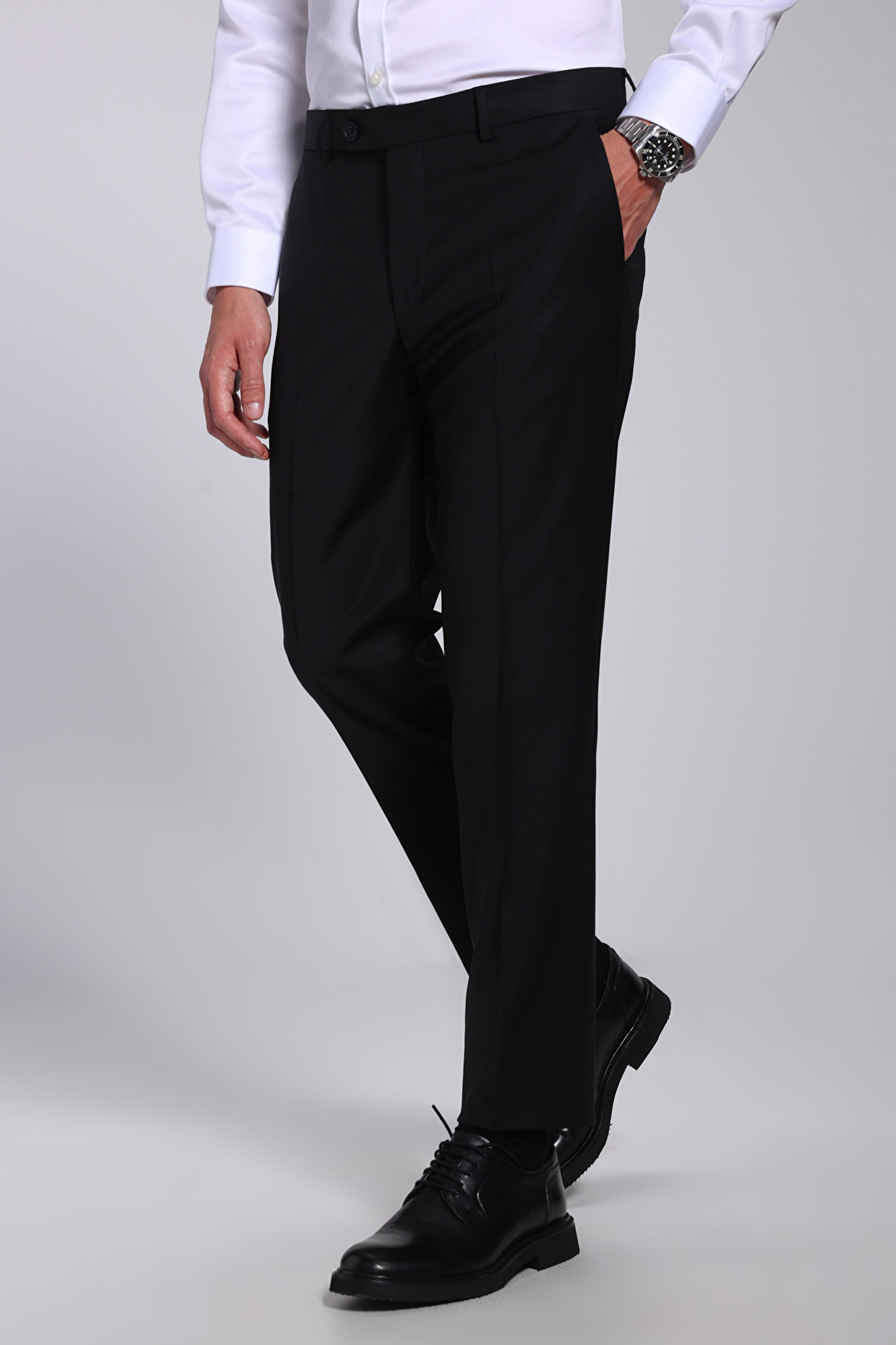 Yün Karışımlı Mono Yaka Slim Fit Takım Elbise - Siyah (görsel 7)