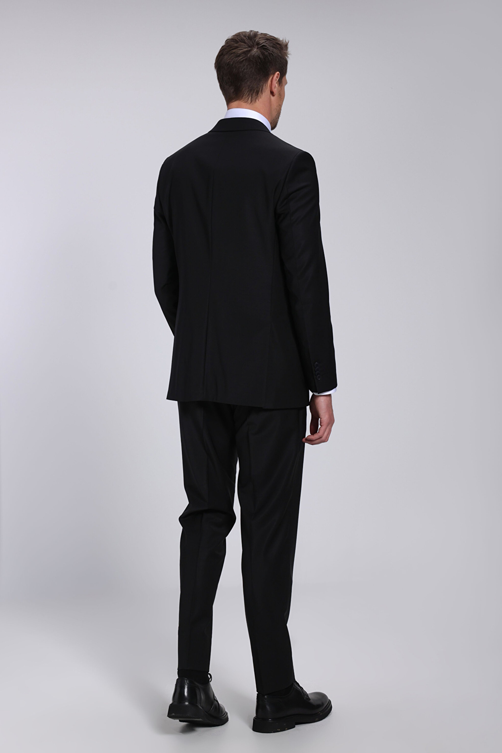 Yün Karışımlı Mono Yaka Slim Fit Takım Elbise - Siyah (görsel 8)