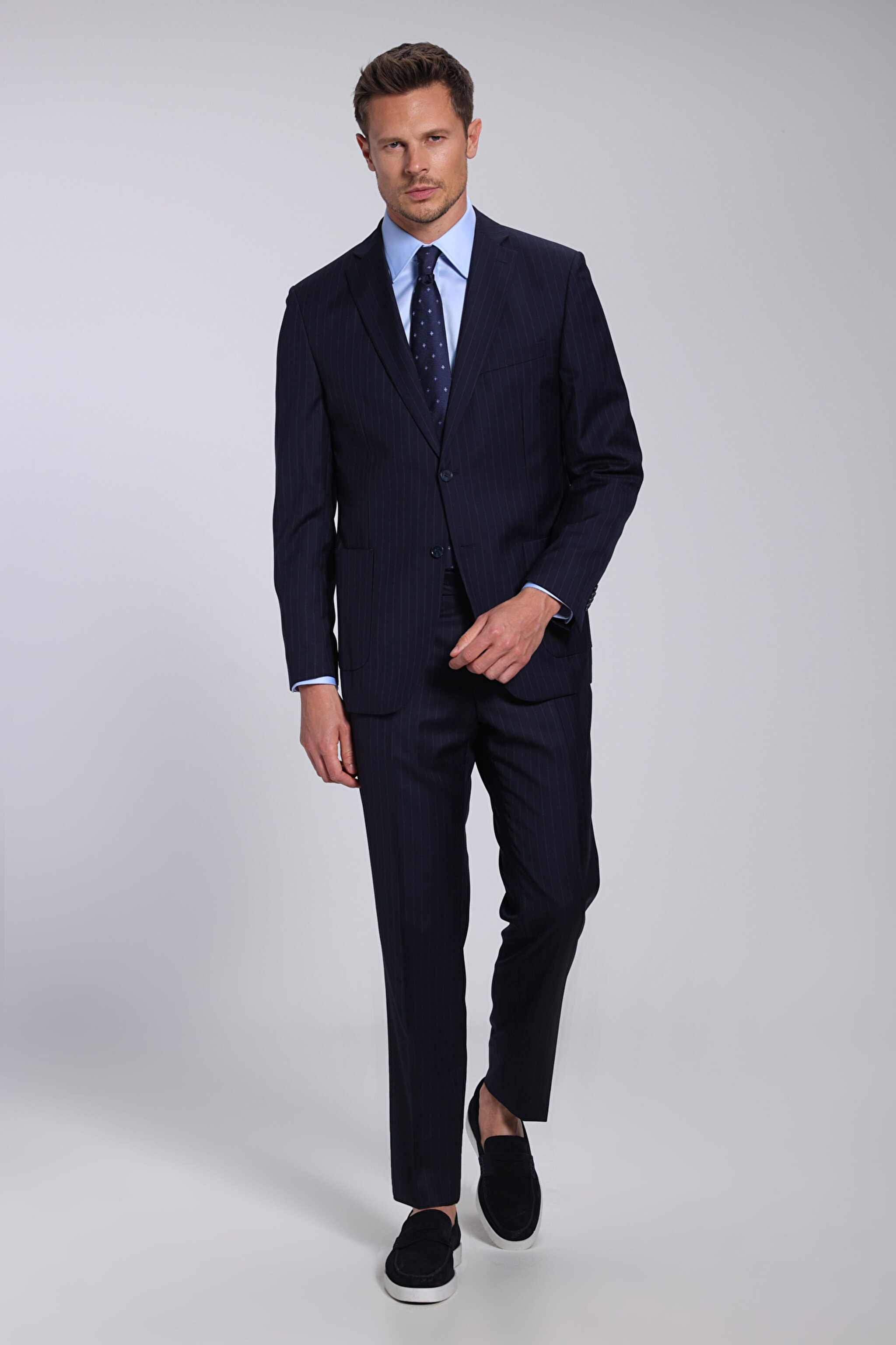 %100 Yün Mono Yaka Slim Fit Takım Elbise - Lacivert (görsel 2)