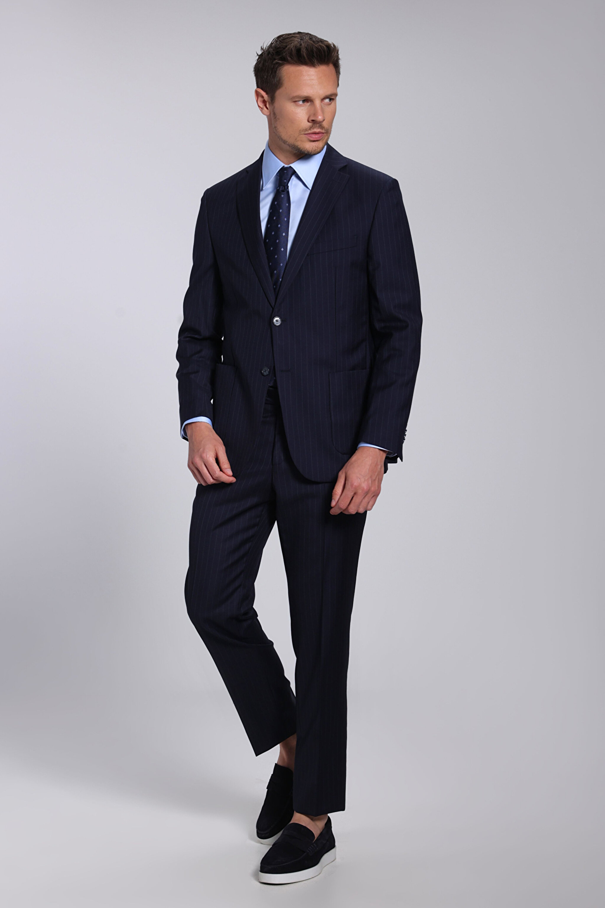 %100 Yün Mono Yaka Slim Fit Takım Elbise - Lacivert (görsel 3)