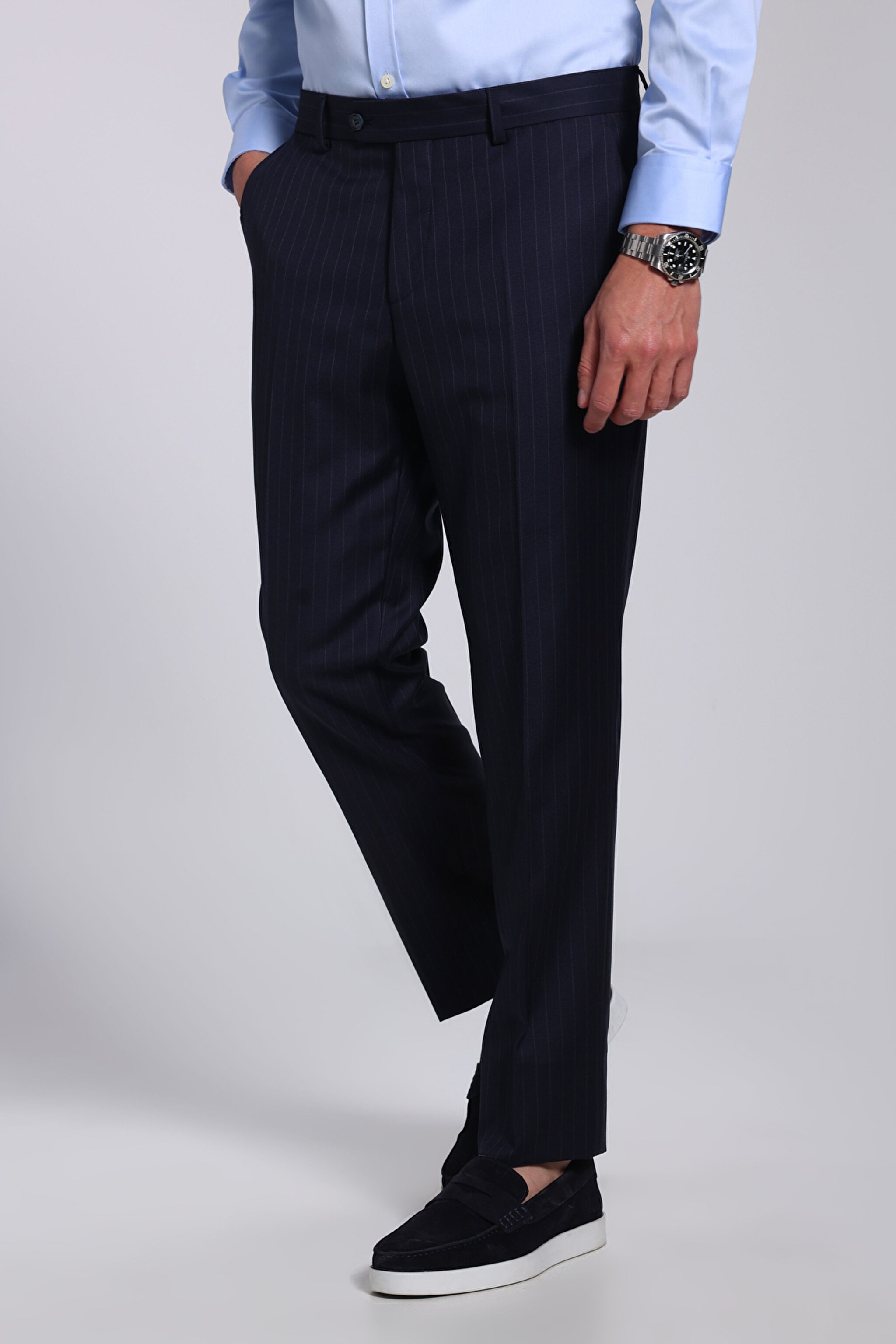 %100 Yün Mono Yaka Slim Fit Takım Elbise - Lacivert (görsel 7)