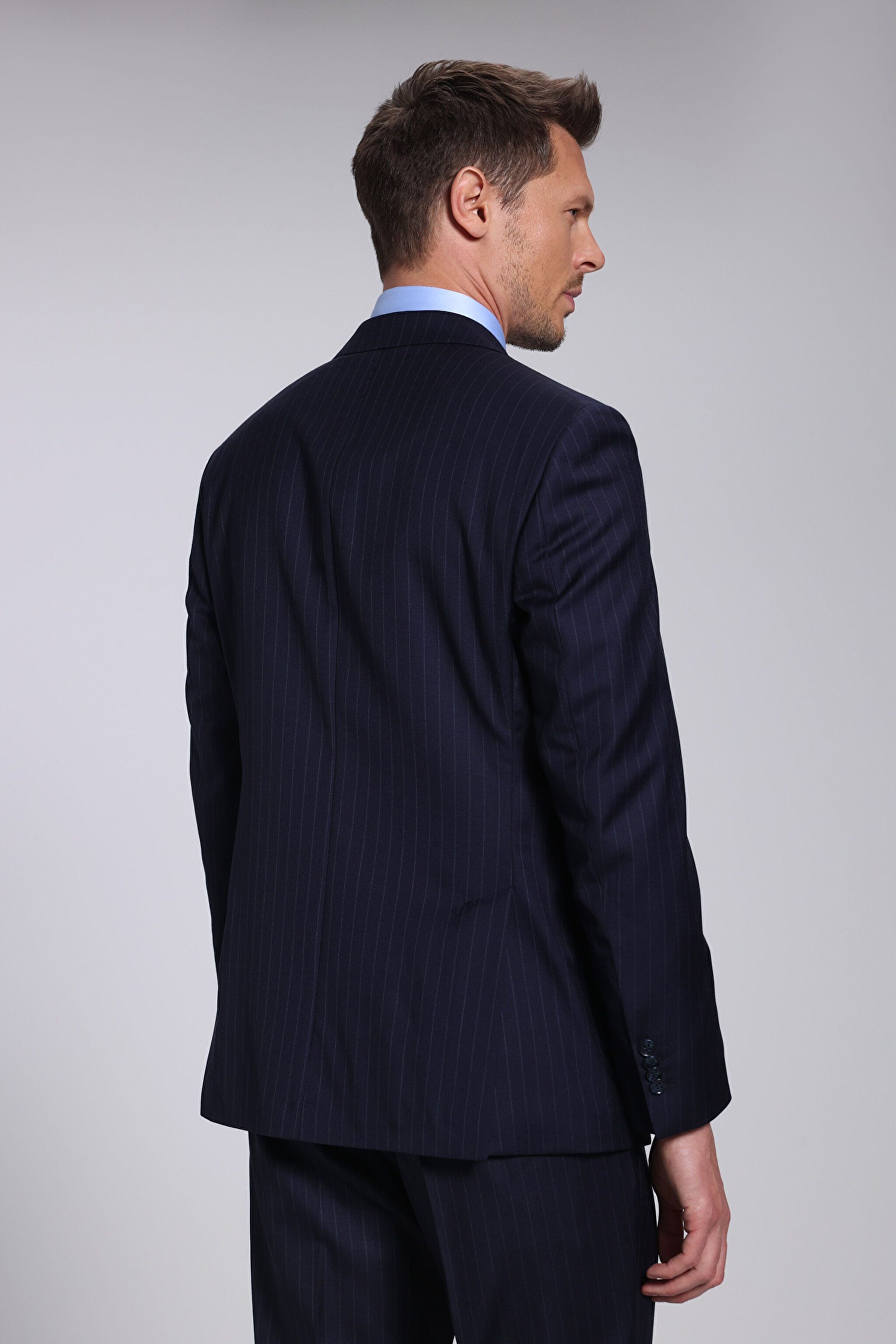 %100 Yün Mono Yaka Slim Fit Takım Elbise - Lacivert (görsel 8)