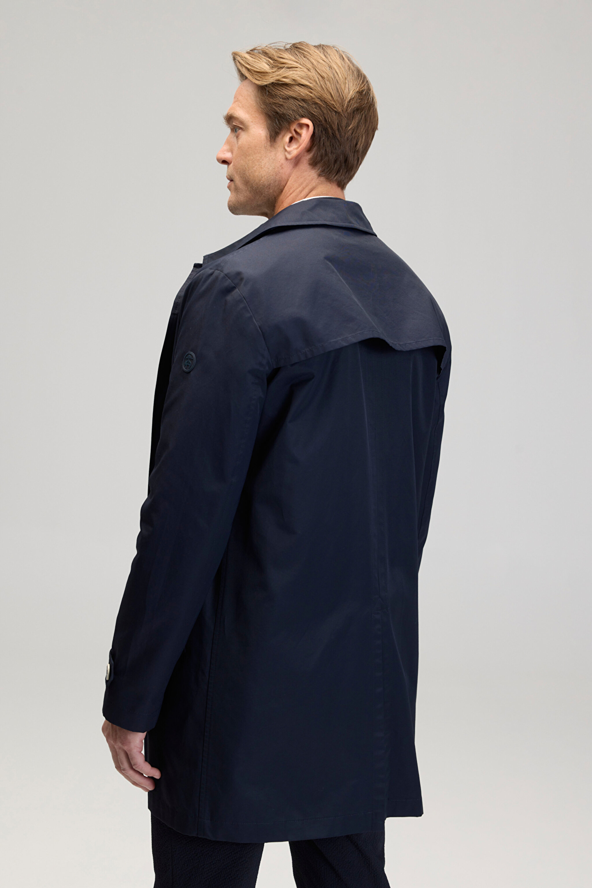 Klasik Yaka Regular Fit Erkek Trençkot - Lacivert (görsel 7)
