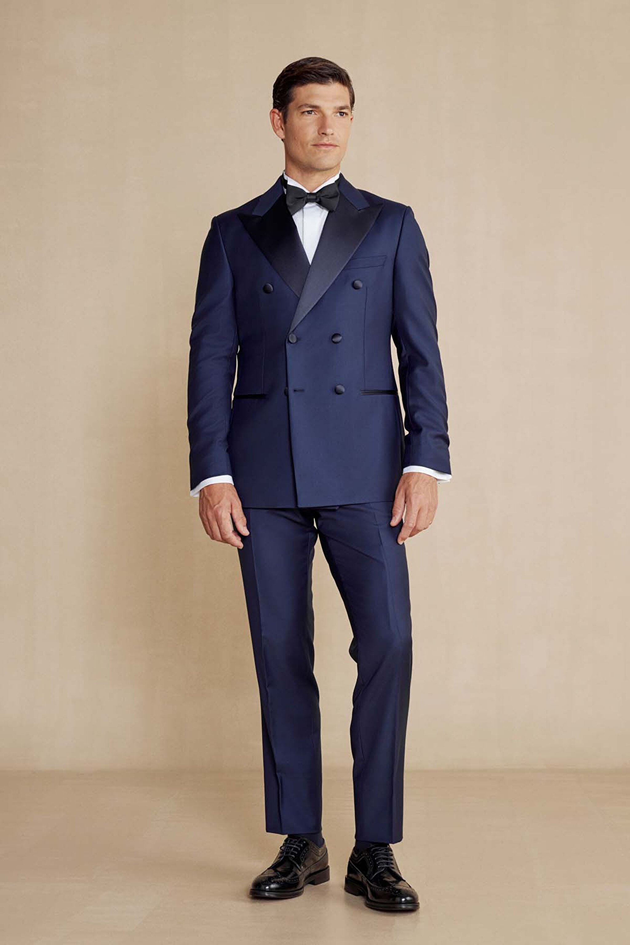 %100 Yün Sivri Yaka Slim Fit Kruvaze Limited Edition Smokin - Lacivert (görsel 3)