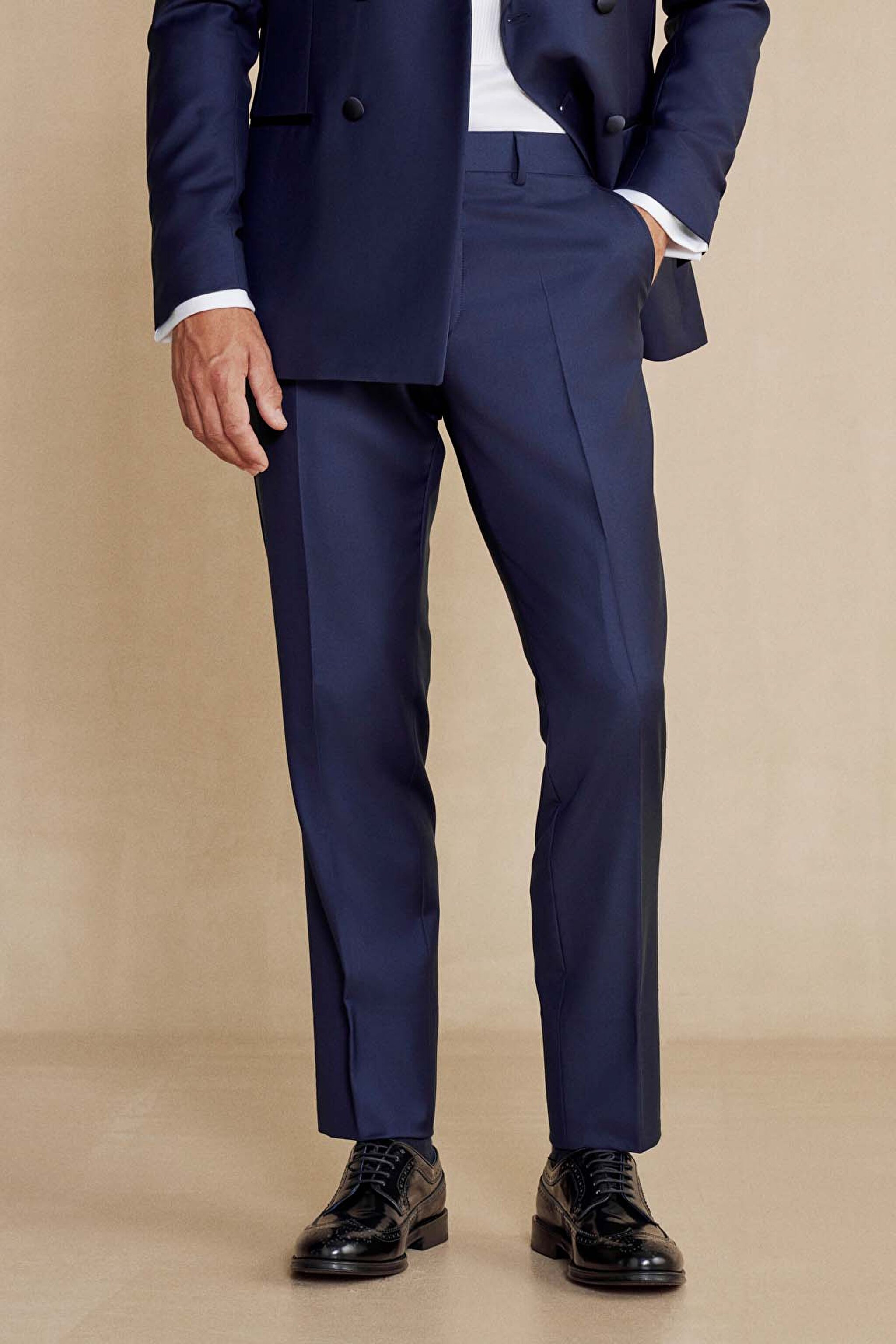%100 Yün Sivri Yaka Slim Fit Kruvaze Limited Edition Smokin - Lacivert (görsel 6)