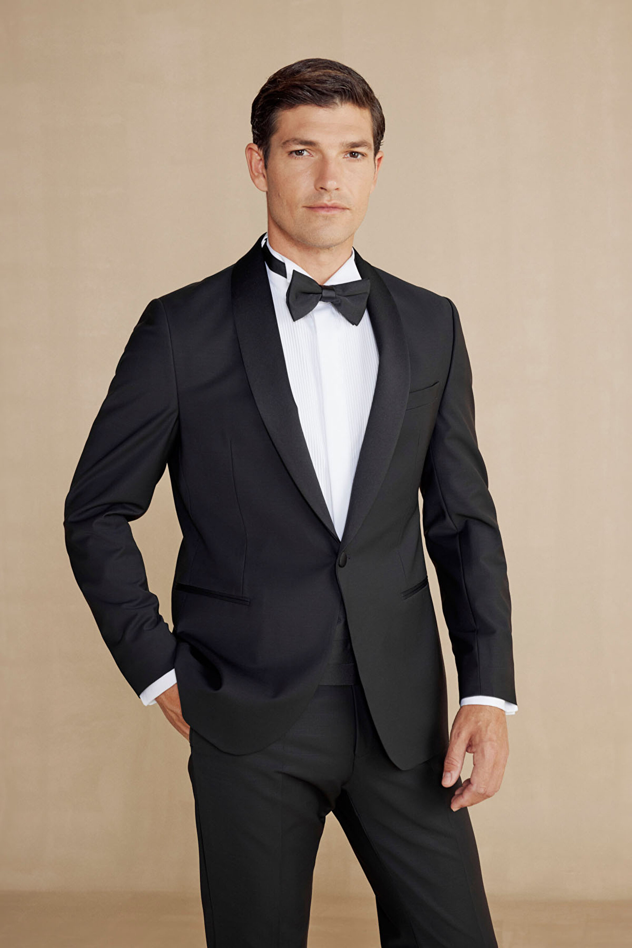 Yün Karışımlı Şal Yaka Slim Fit Smokin - Siyah