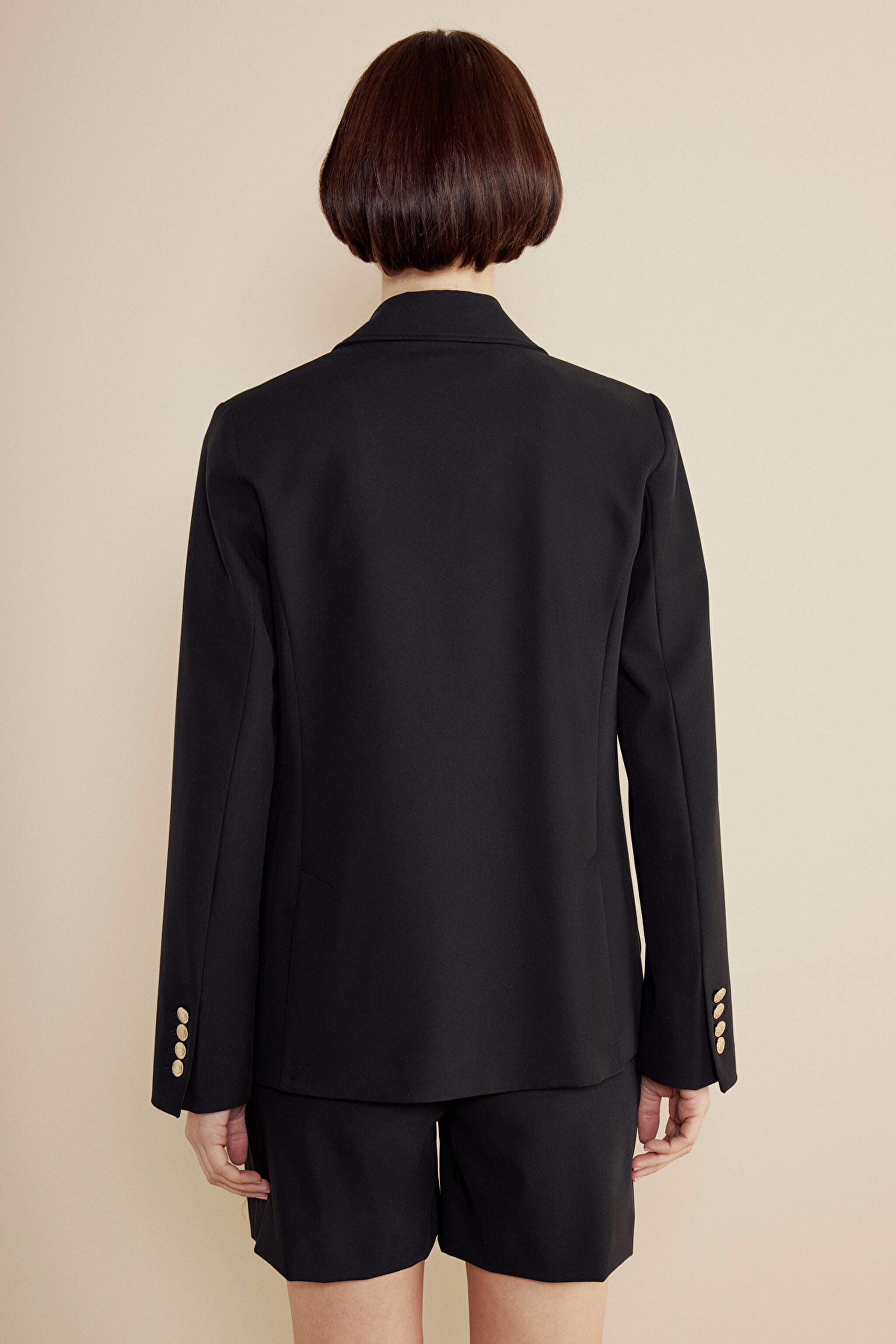 Çapa Aplikeli Yarım Astar Mono Kapama Slim Fit Blazer Ceket - Siyah (görsel 5)