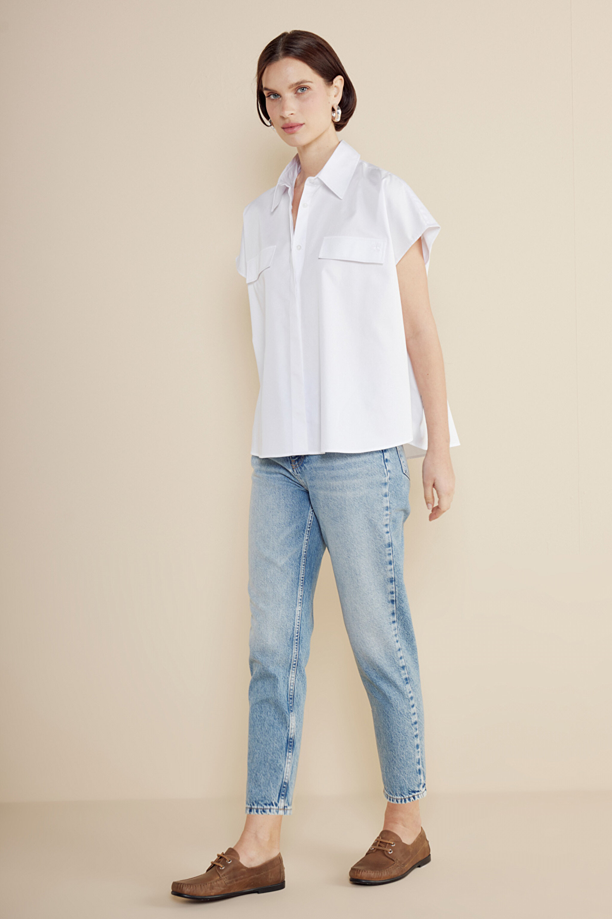 %100 Pamuk Yüksek Bel Slim Mom Fit Denim Pantolon - Mavi (görsel 2)