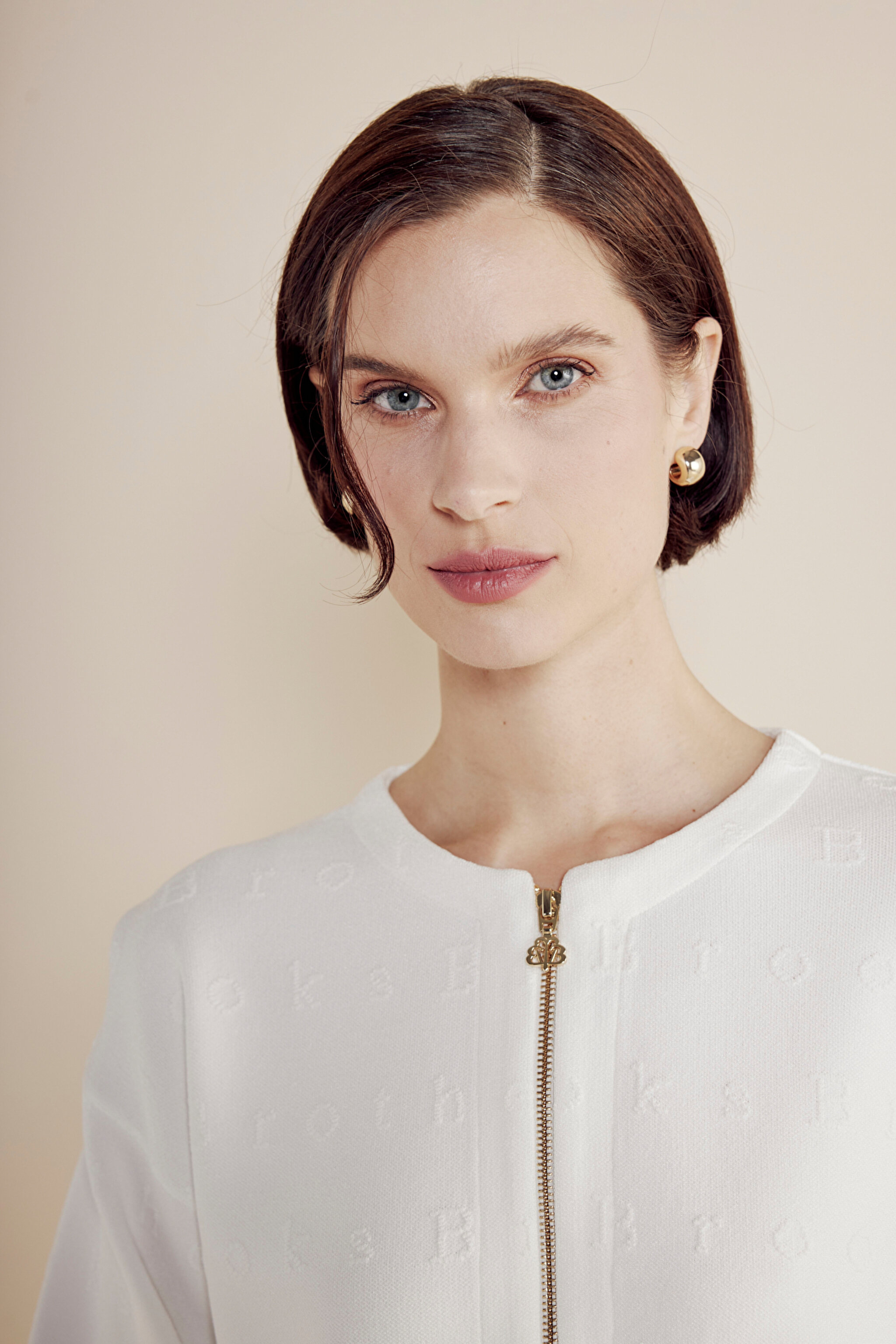 Brooks Brothers Desenli Fermuarlı Triko Ceket - Kırık Beyaz (görsel 4)