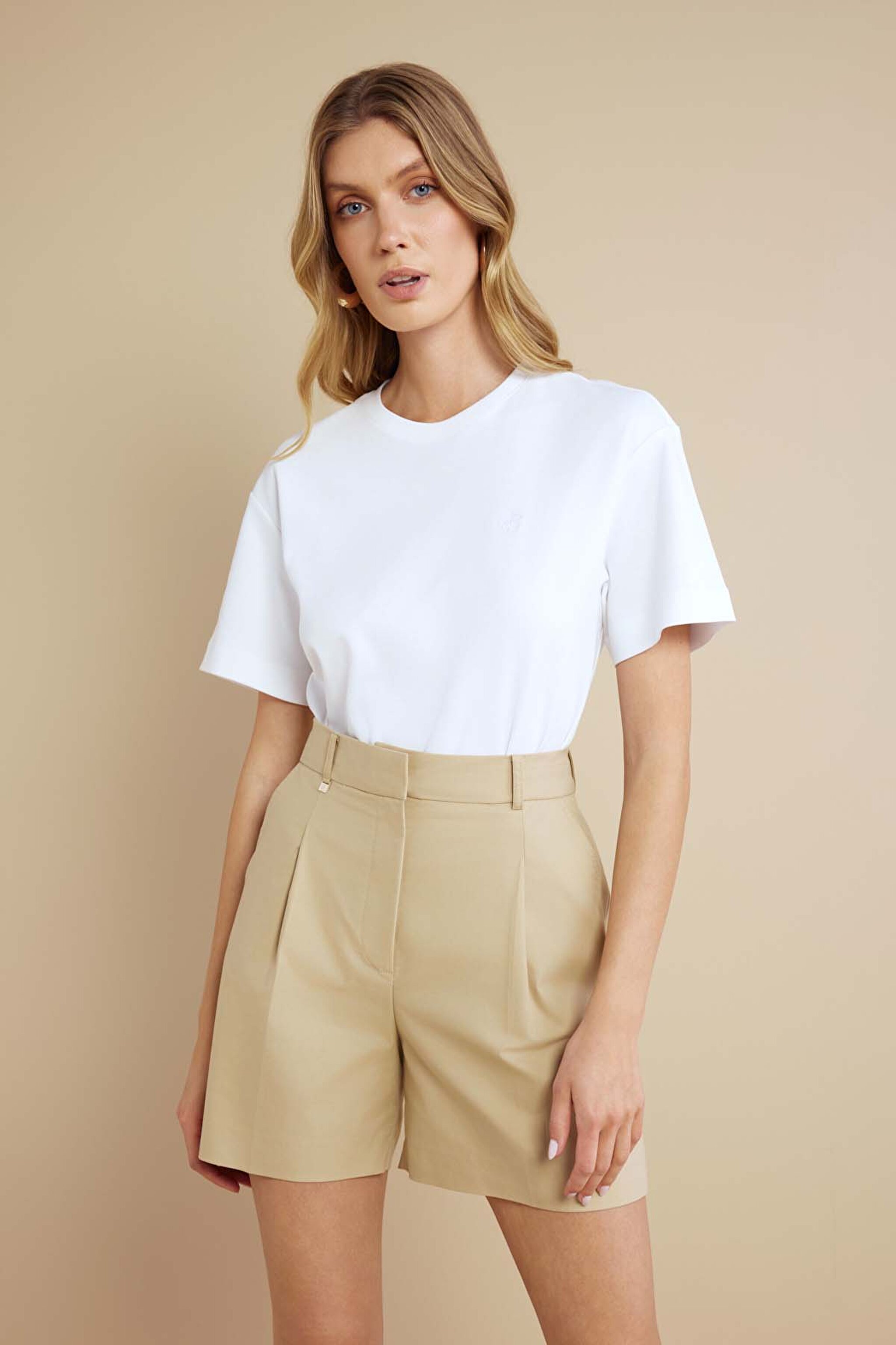 %100 Pamuk Bisiklet Yaka Oversize Tişört - Kırık Beyaz