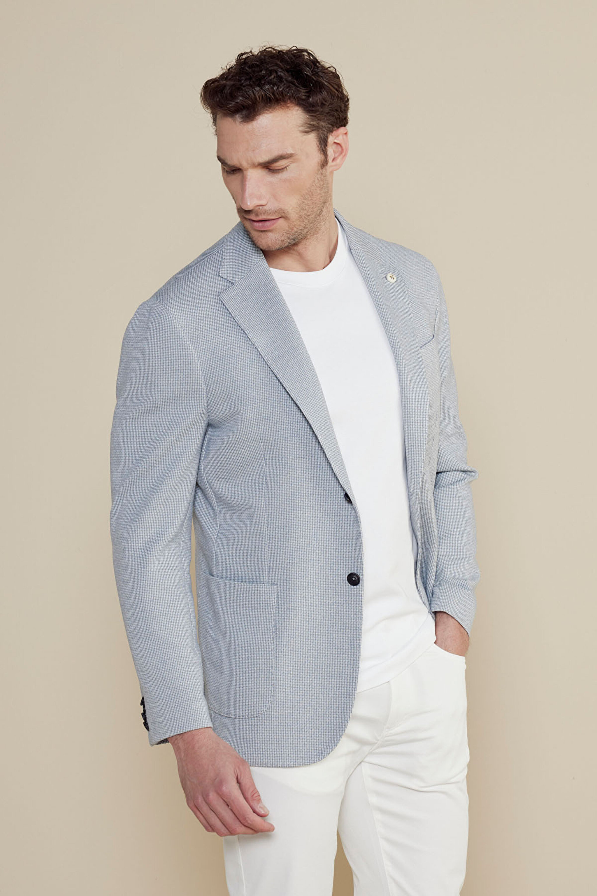 Mono Yaka Regular Fit  Torba Cep Kazayağı Desenli Örme Ceket - Mavi (görsel 2)