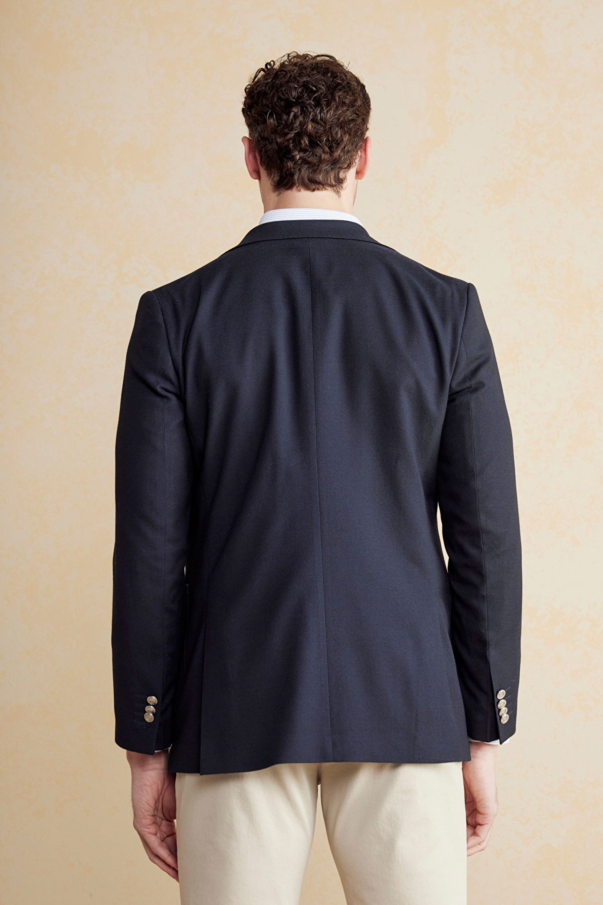 Yün & Pamuk Karışımlı Mono Yaka Torba Cep Slim Fit Ceket - Lacivert (görsel 6)