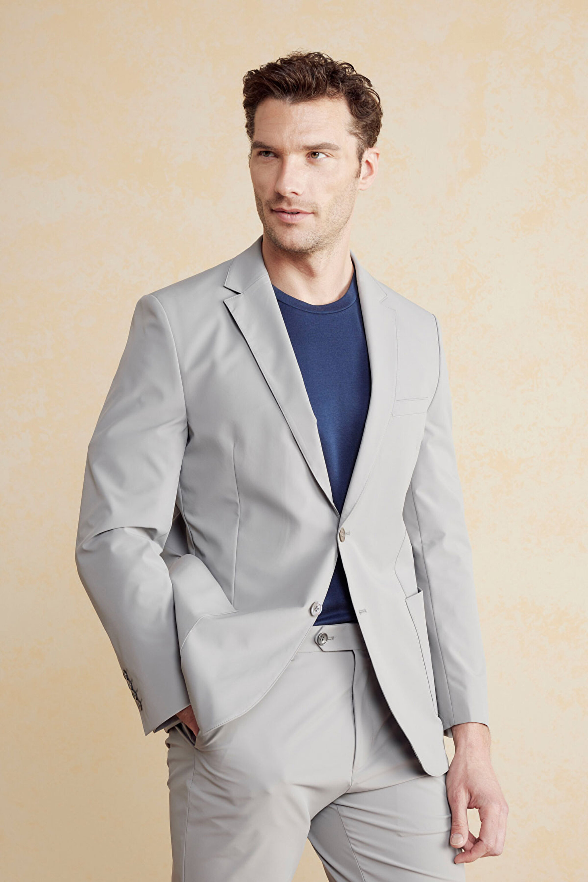 Mono Yaka Torba Cep Slim Fit Performans Ceket - Gri