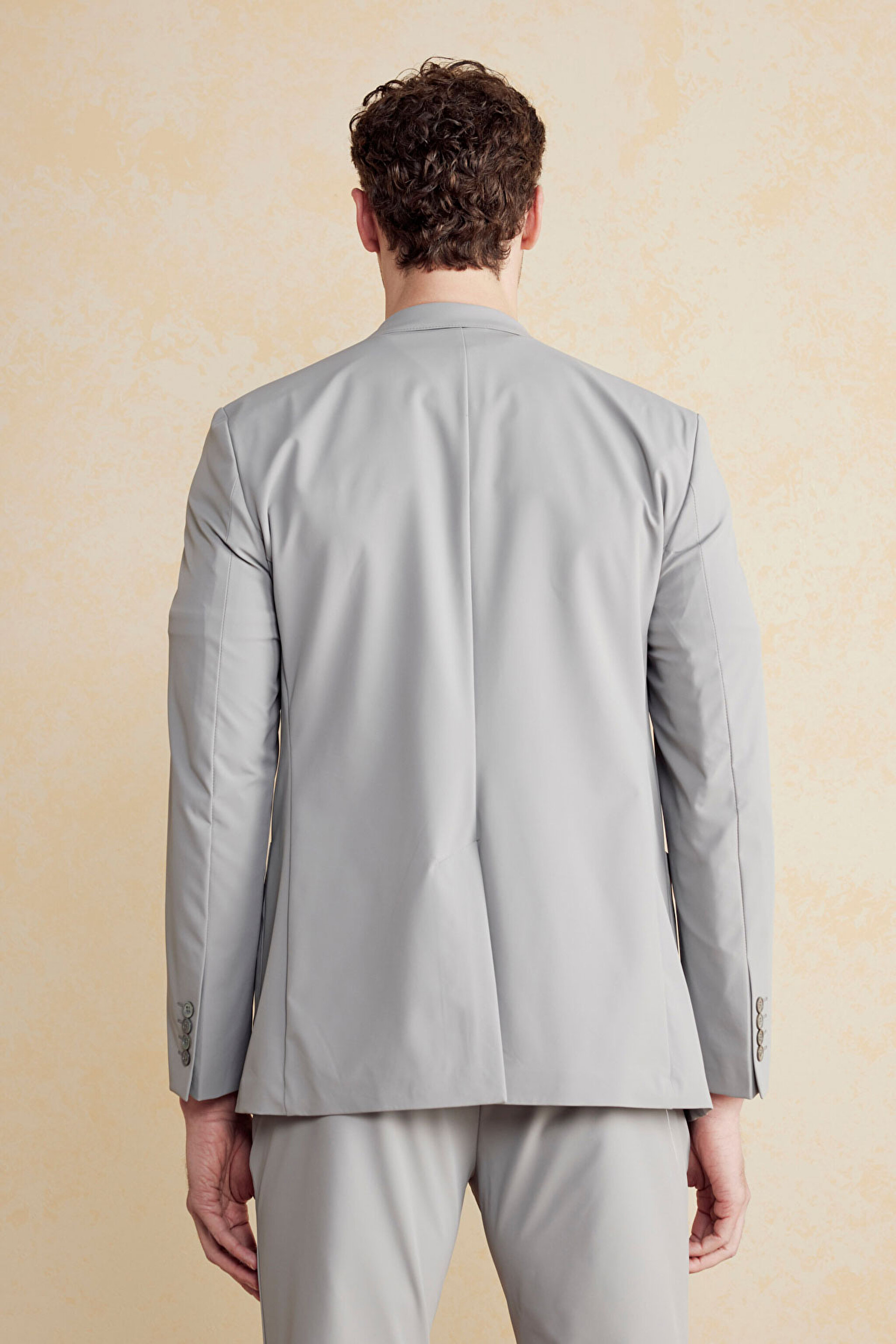 Mono Yaka Torba Cep Slim Fit Performans Ceket - Gri (görsel 5)