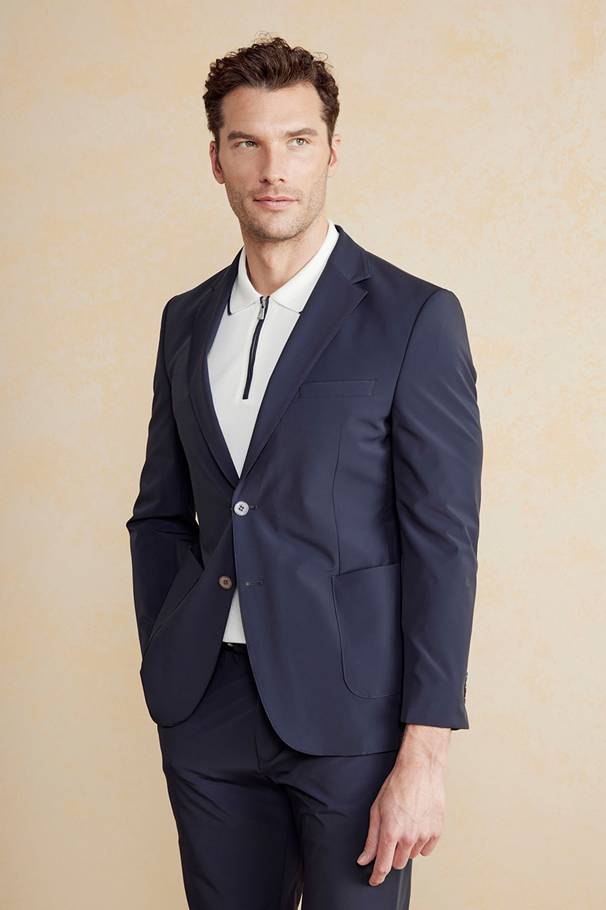 Mono Yaka Torba Cep Slim Fit Performans Ceket - Lacivert (görsel 2)