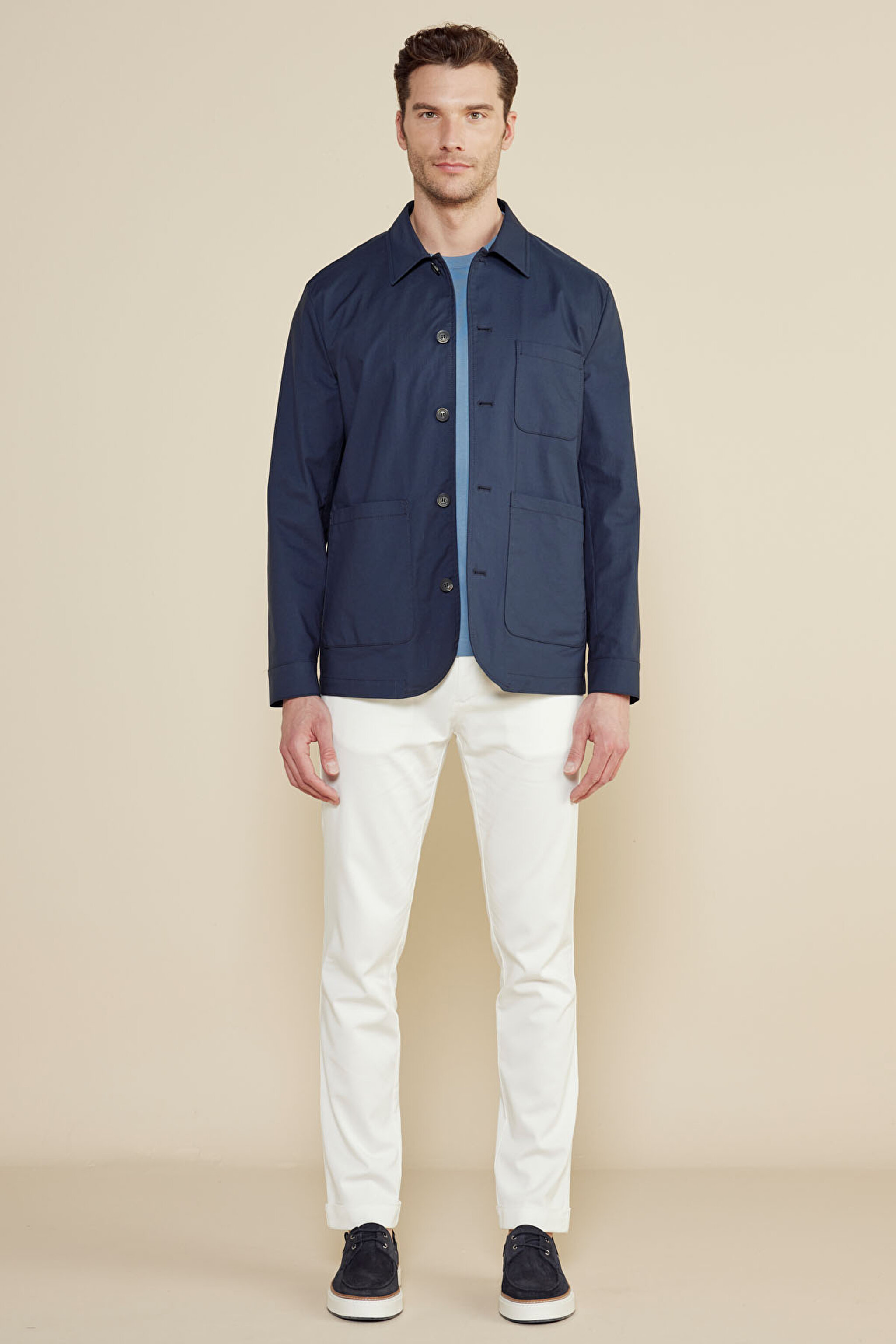 Pamuk Karışımlı Torba Cep Overshirt Ceket - Lacivert (görsel 3)