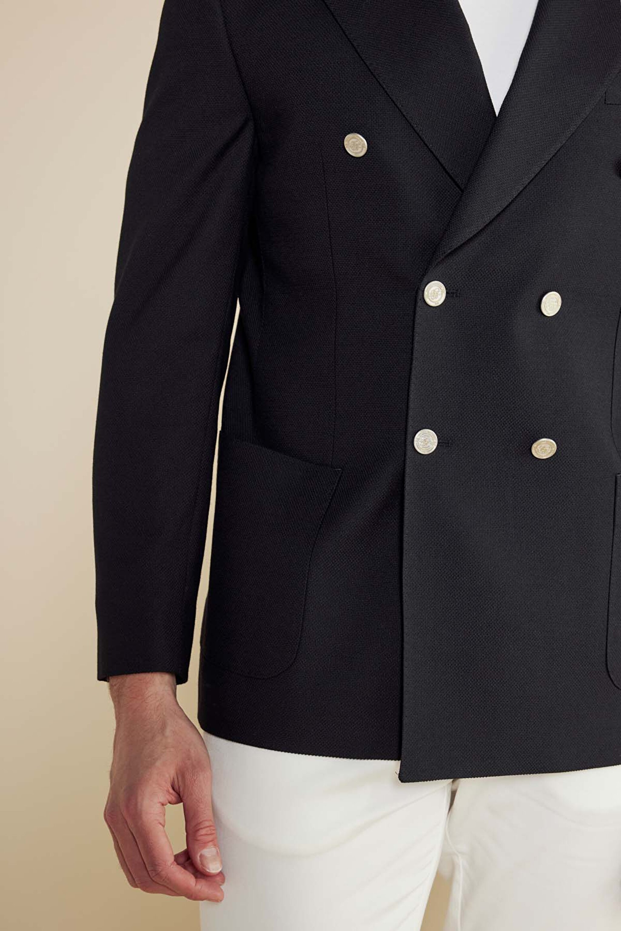 Yün Karışımlı Sivri Yaka Torba Cep Slim Fit Kruvaze Ceket - Siyah (görsel 5)