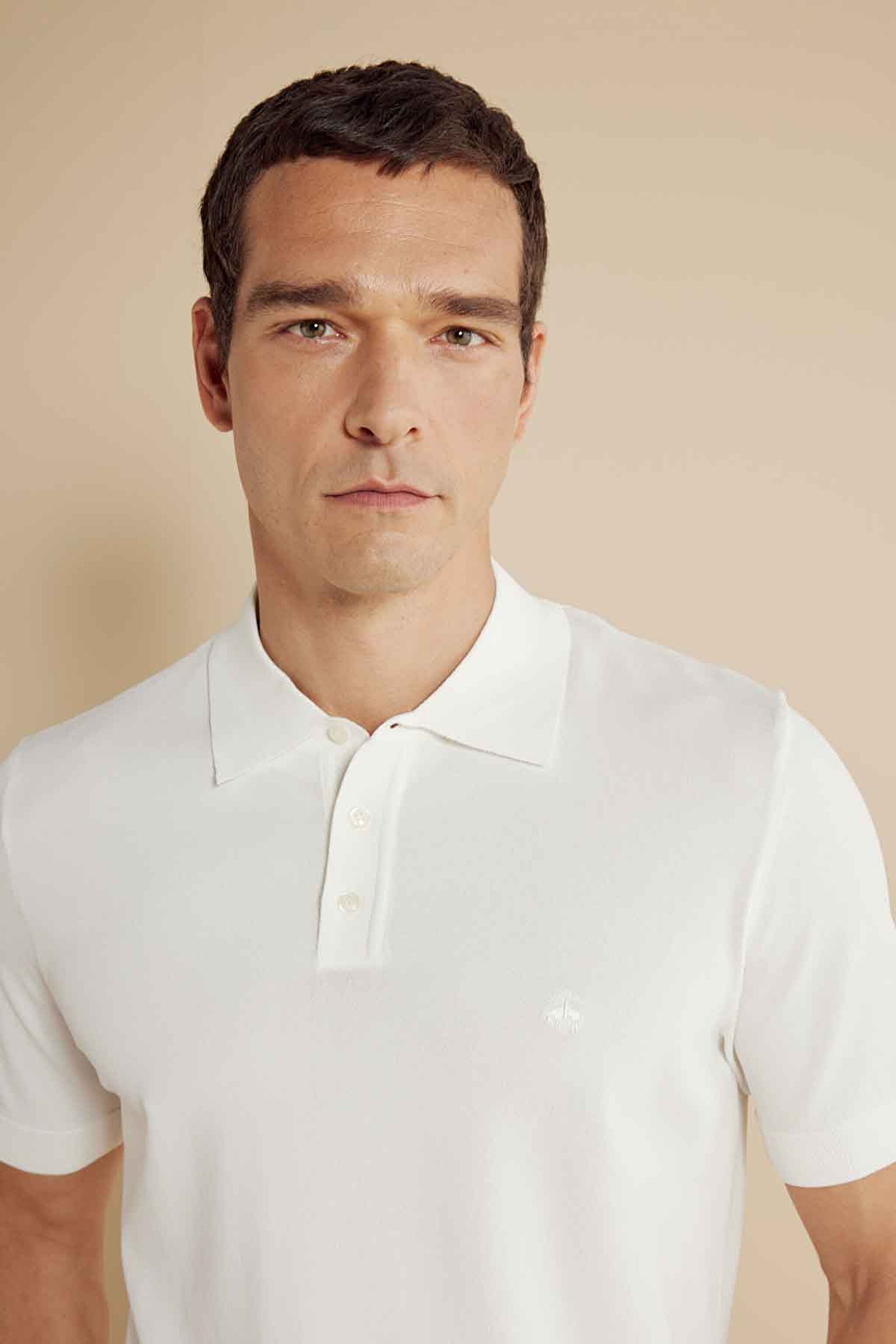 Polo Yaka Düğmeli Basic Rayon Kısa Kol Kazak - Kırık Beyaz (görsel 5)