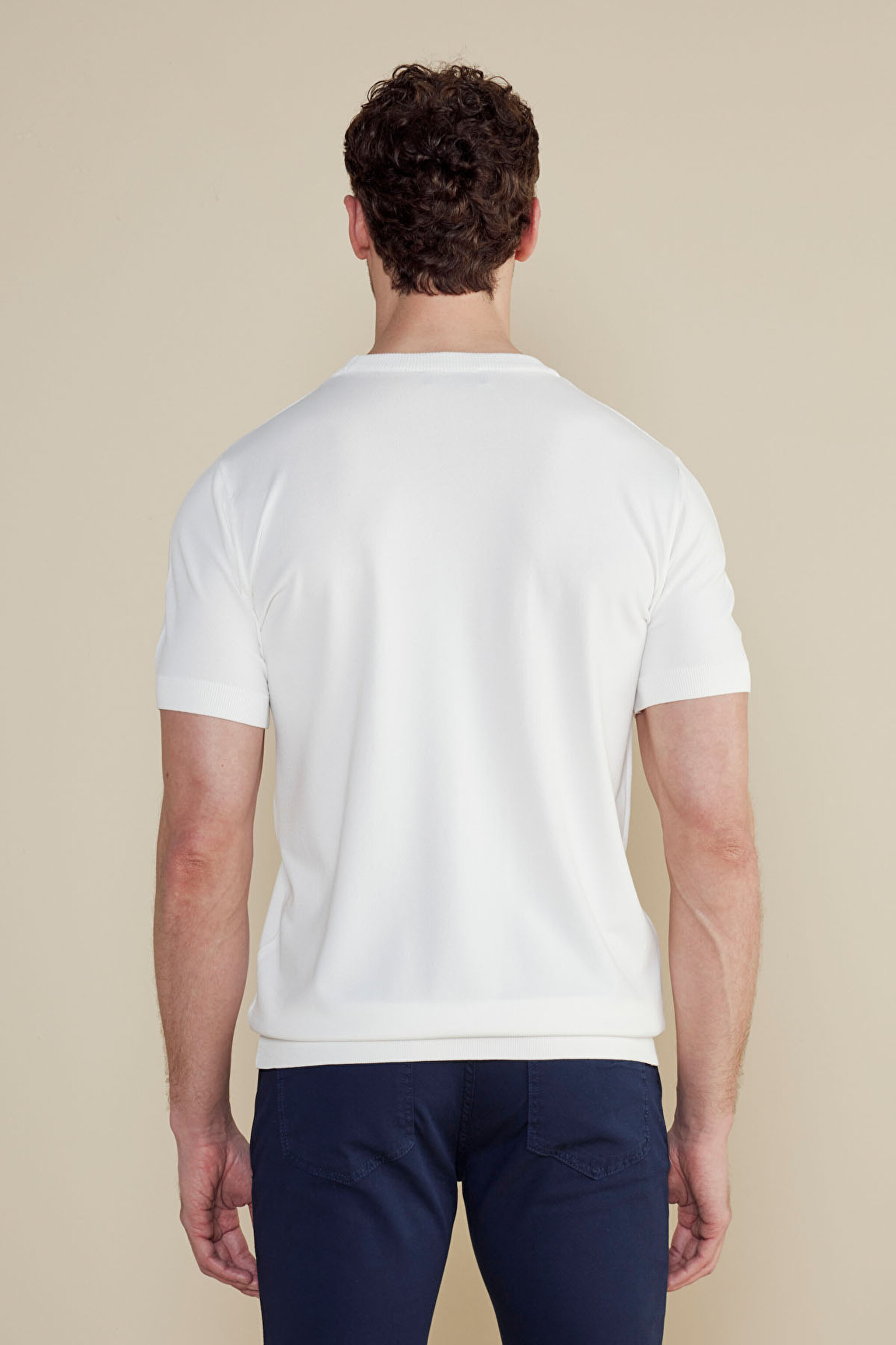 Bisiklet Yaka Basic Rayon Kısa Kol Kazak - Kırık Beyaz (görsel 5)
