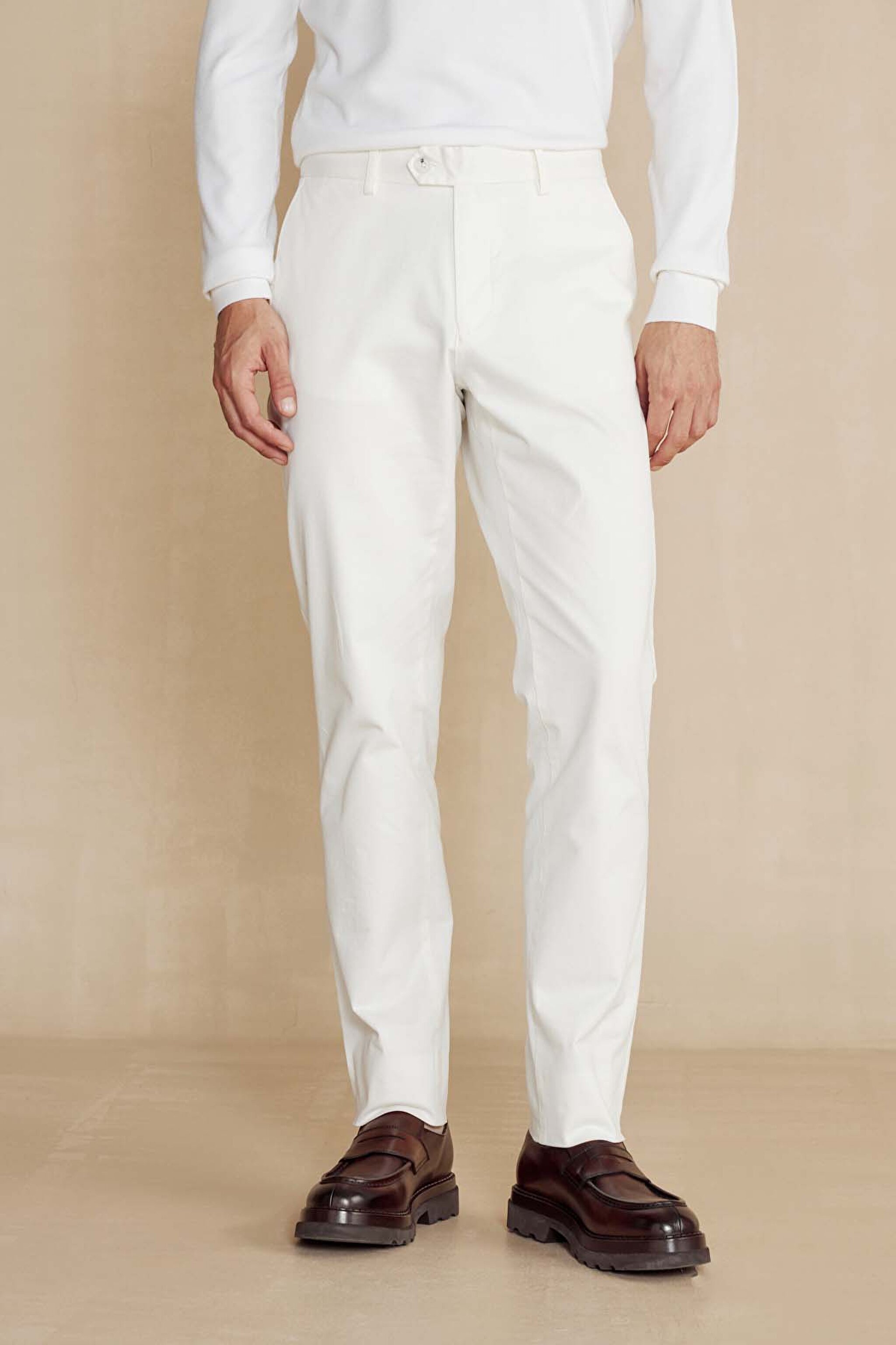 Premium Essentials Pamuk Karışımlı Düz Paça Parça Boya Chino Pantolon - Kırık Beyaz (görsel 8)