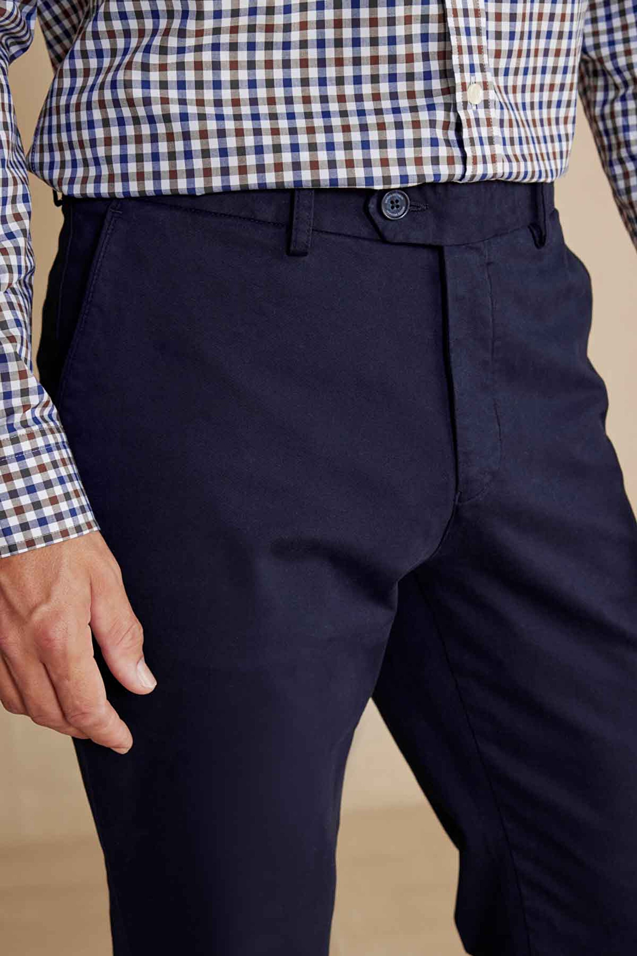 Premium Essentials Pamuk Karışımlı Düz Paça Parça Boya Chino Pantolon - Lacivert (görsel 5)