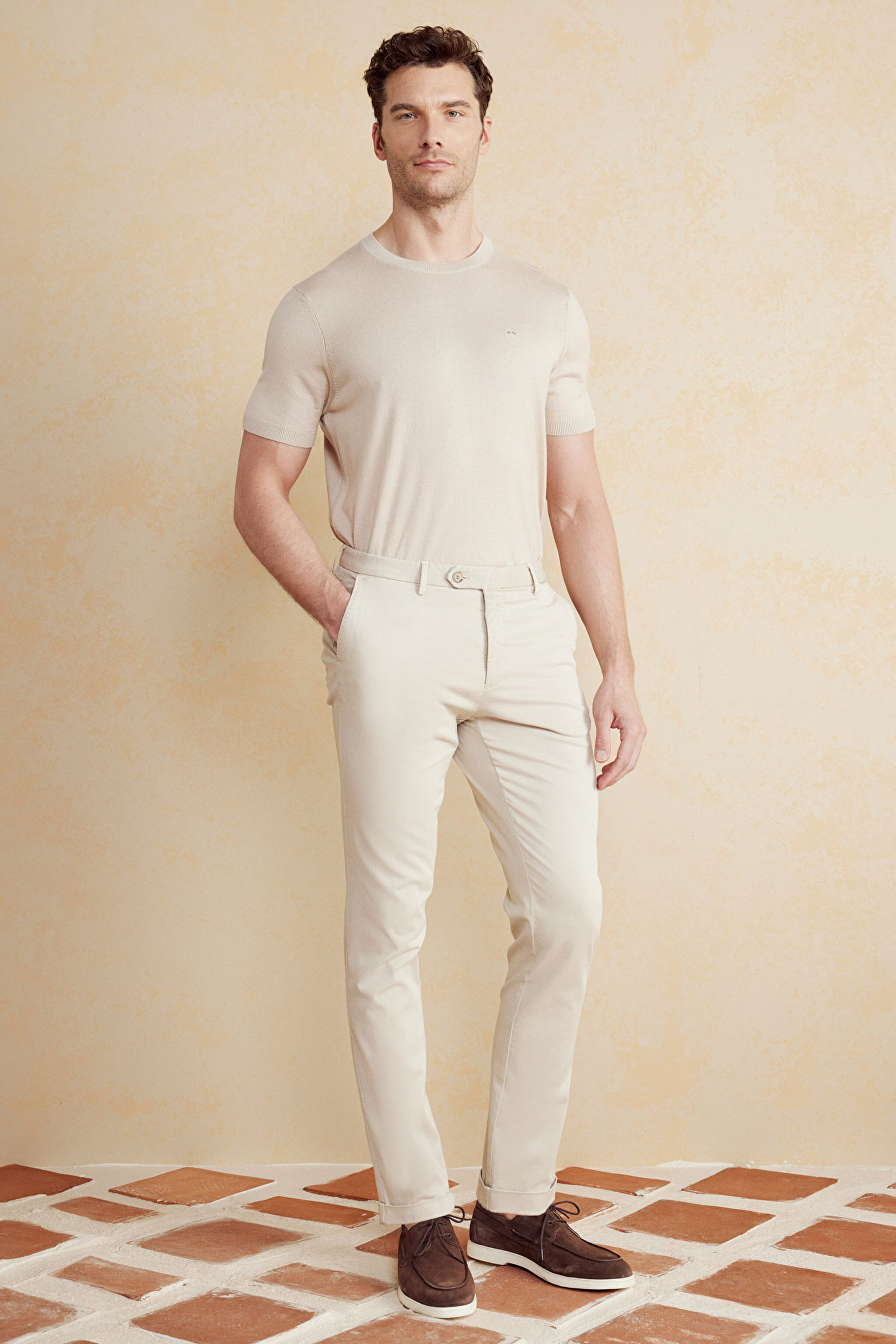Premium Essentials Lyocell Karışımlı Parça Boya Chino Pantolon - Vizon