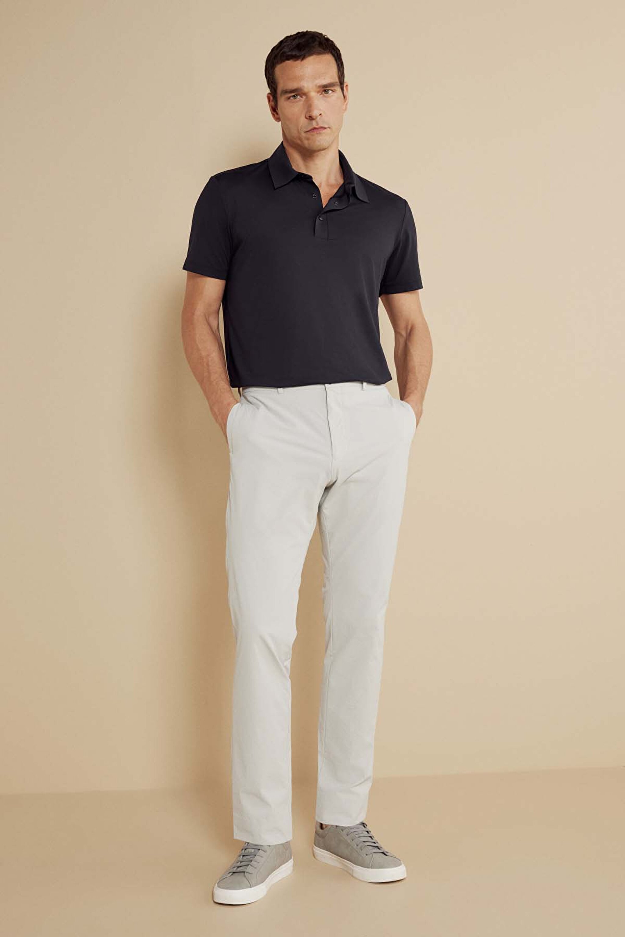 Standart Fit Düz Paça Fileto Cepli Performans Pantolon - Taş (görsel 2)