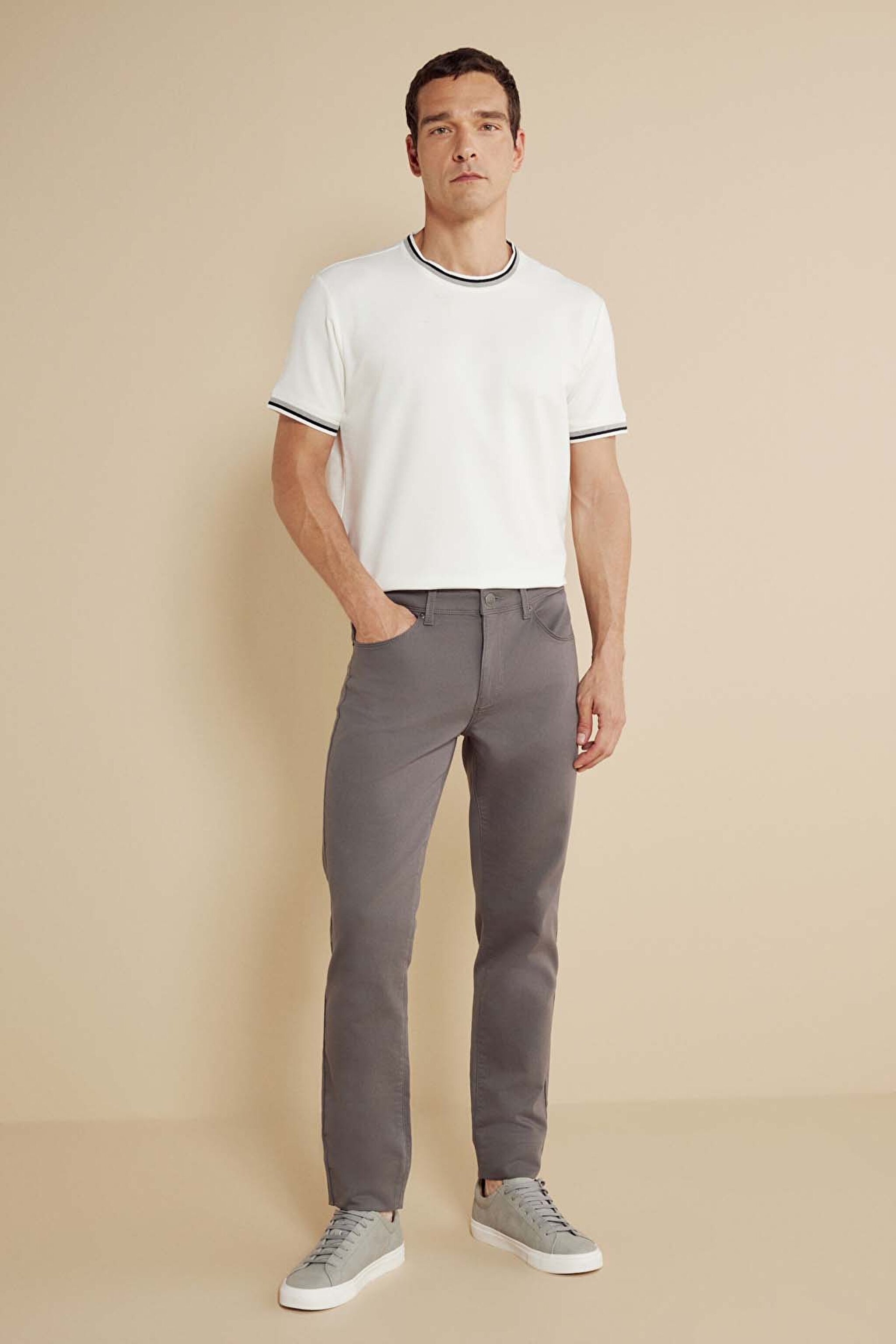 Pamuk Karışımlı Normal Bel Slim Fit Düz Parça  5 Cepli Pantolon - Gri (görsel 2)