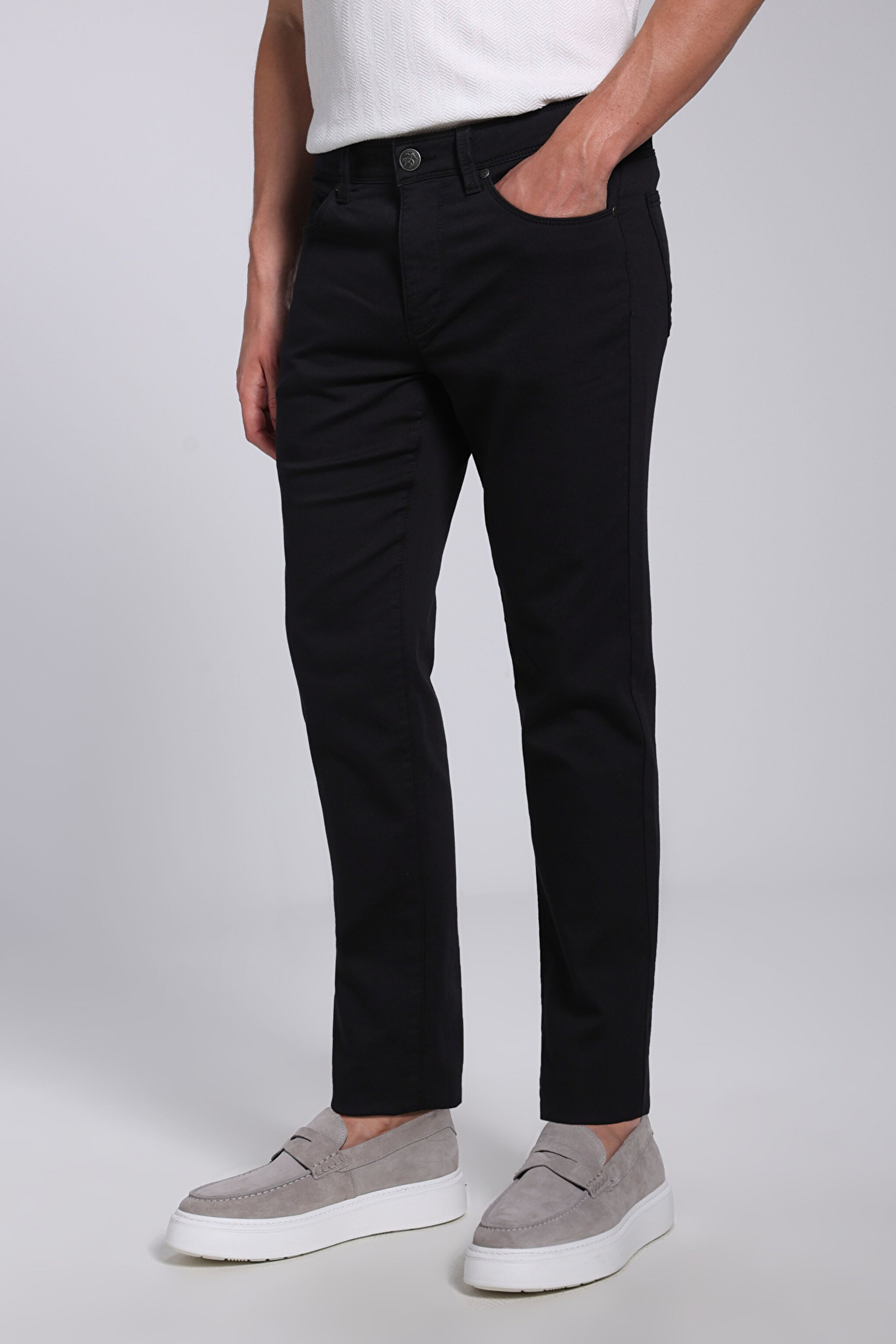 Pamuk Karışımlı Normal Bel Slim Fit Düz Parça  5 Cepli Pantolon - Siyah (görsel 4)