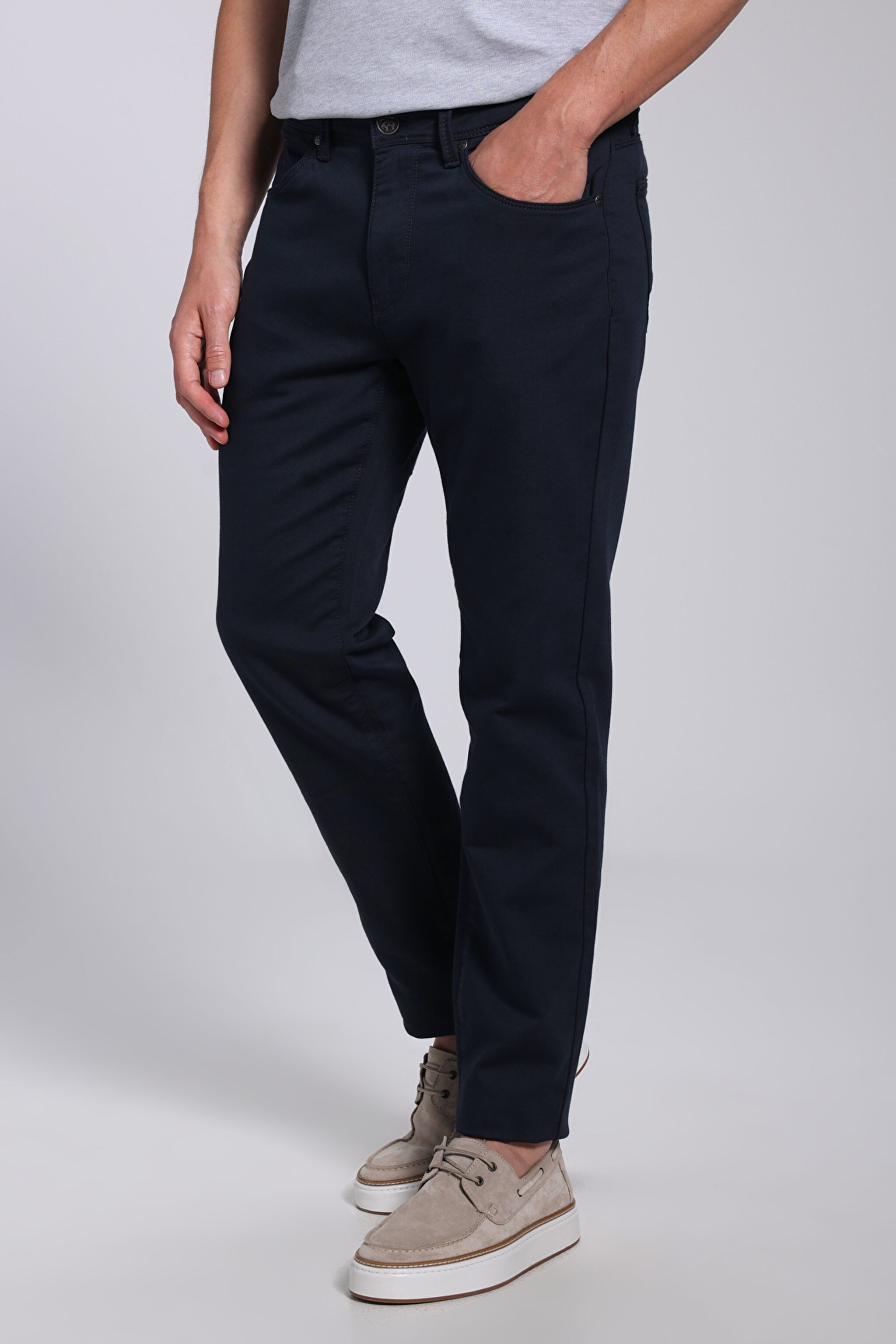 Pamuk Karışımlı Normal Bel Slim Fit Düz Parça  5 Cepli Pantolon - Lacivert (görsel 5)