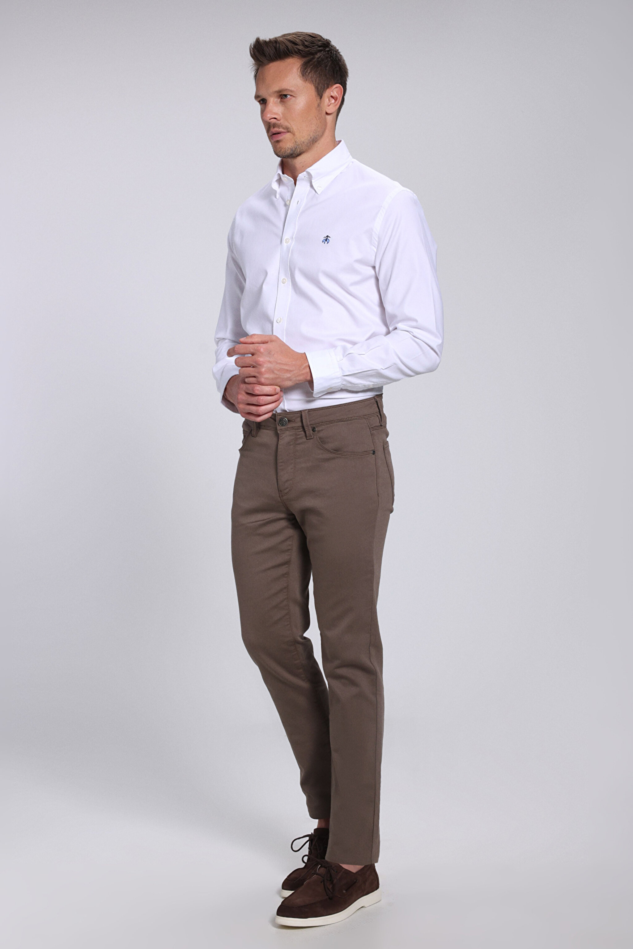 Pamuk Karışımlı Normal Bel Slim Fit Düz Parça  5 Cepli Pantolon - Vizon (görsel 2)