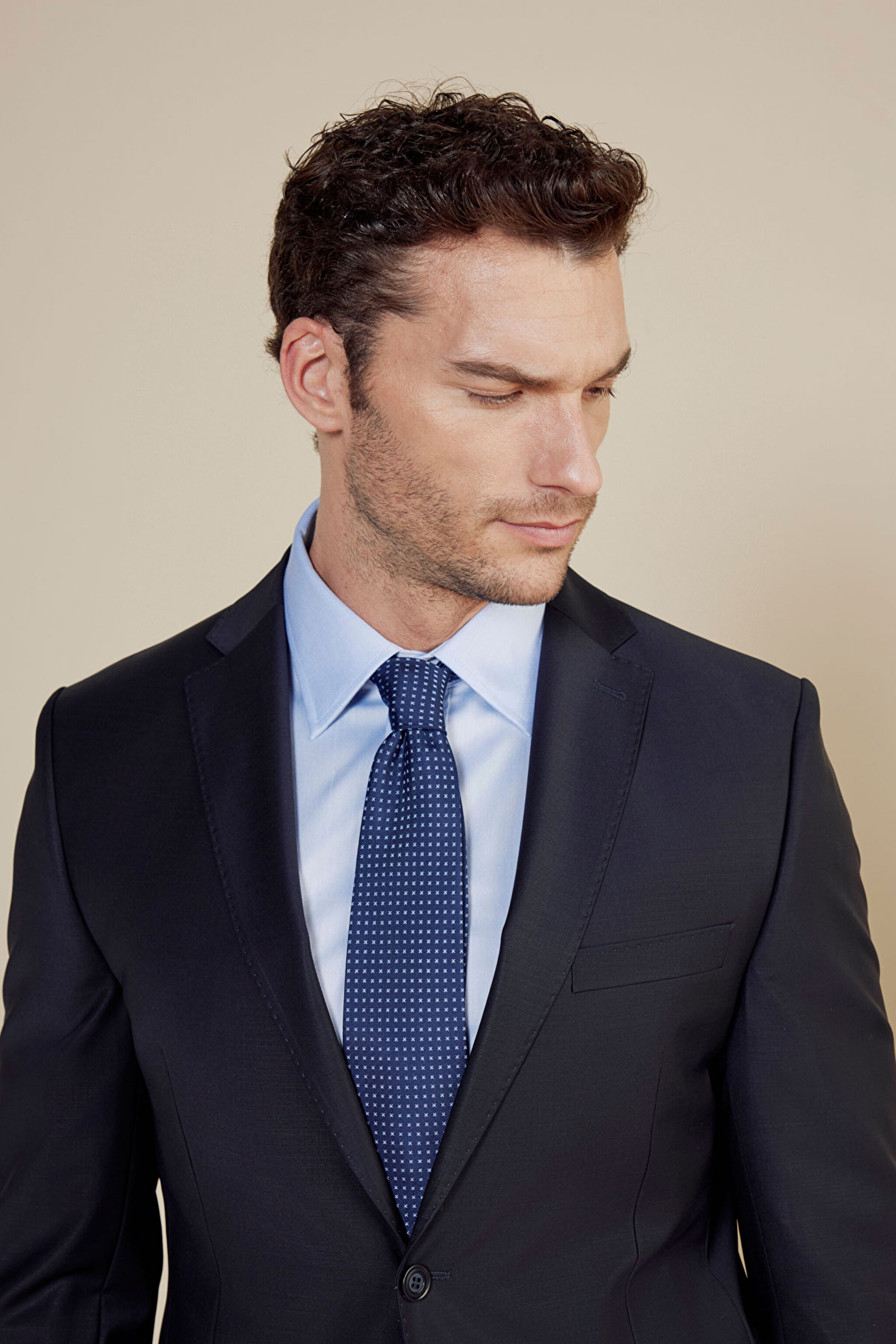 Yün Karışımlı Mono Yaka Slim Fit Kapak Cepli Takım Elbise - Lacivert (görsel 4)