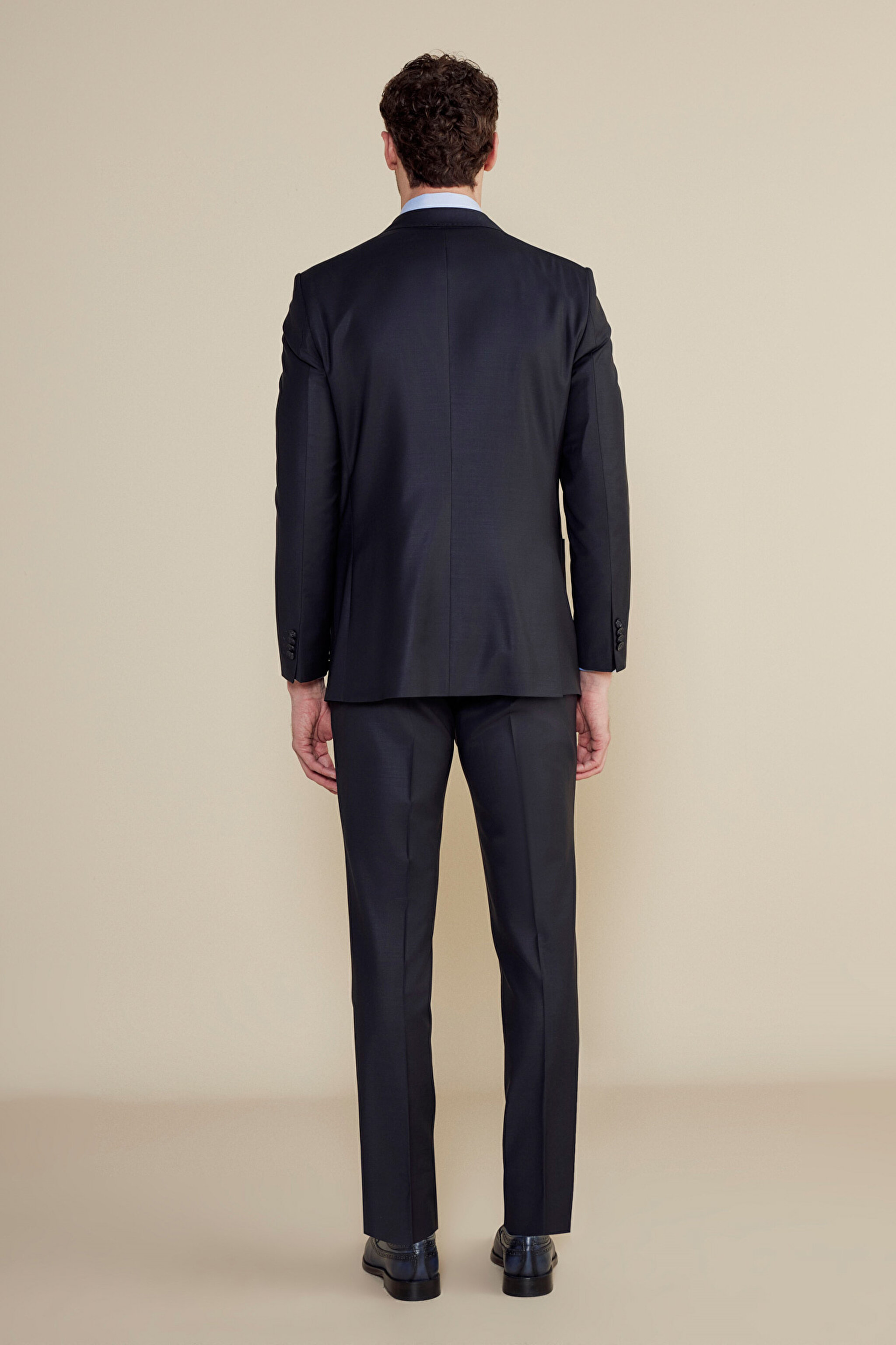 Yün Karışımlı Mono Yaka Slim Fit Kapak Cepli Takım Elbise - Lacivert (görsel 6)
