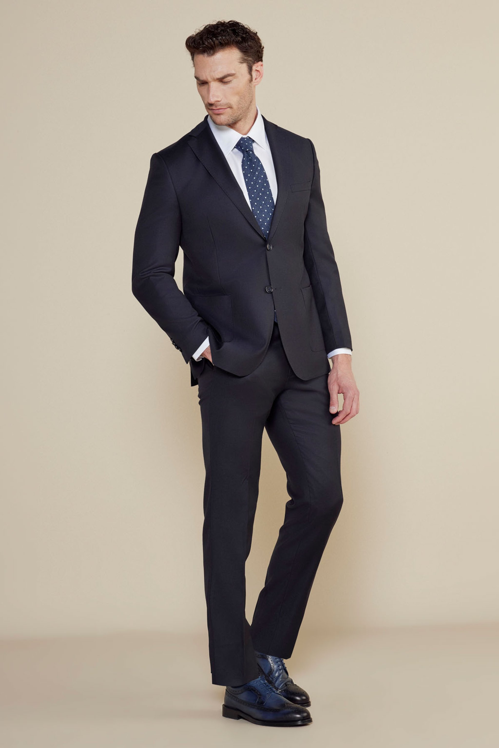 %100 Yün Mono Yaka Slim Fit Torba Cep Takım Elbise - Lacivert (görsel 2)