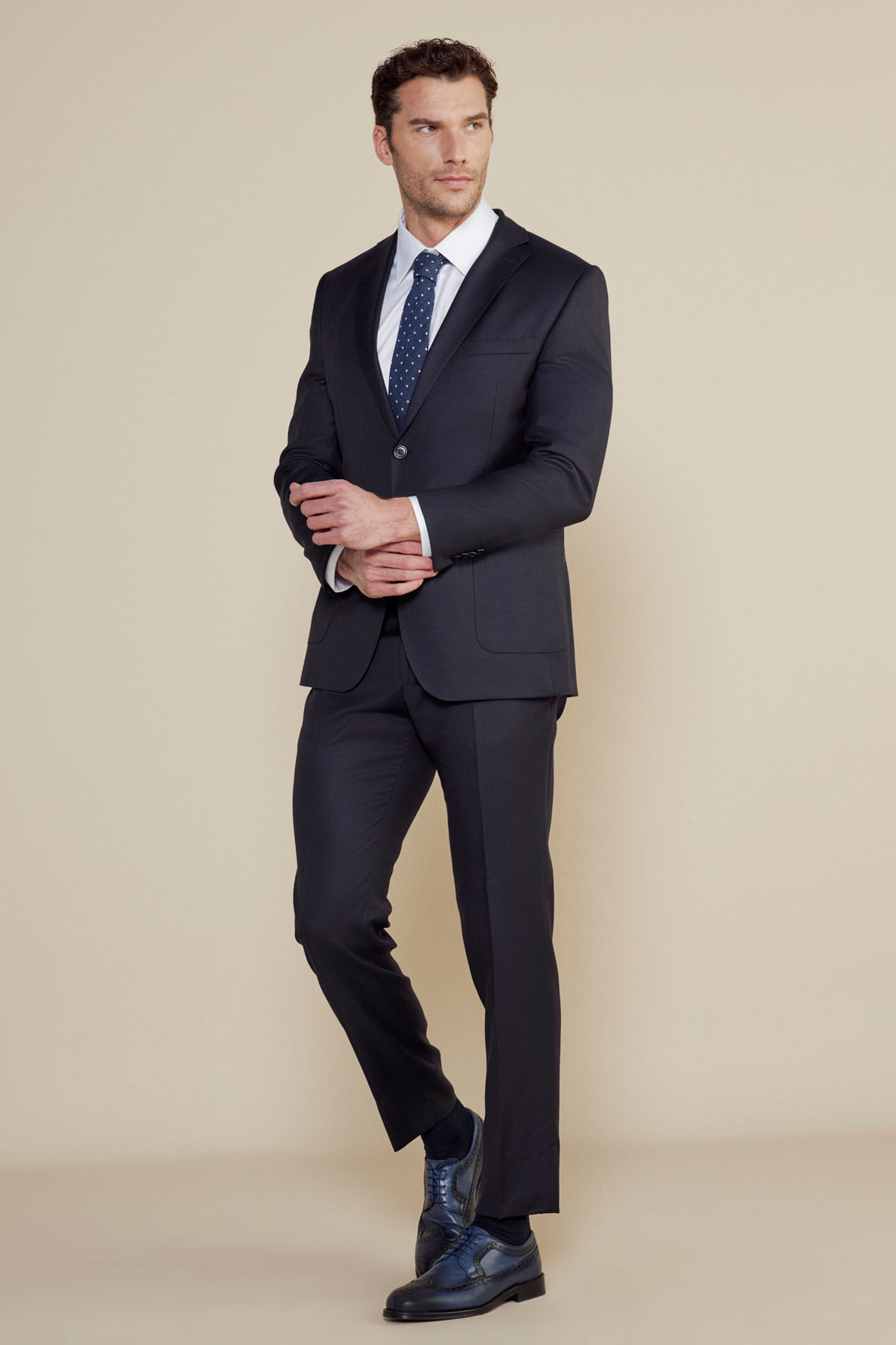 %100 Yün Mono Yaka Slim Fit Torba Cep Takım Elbise - Lacivert (görsel 3)